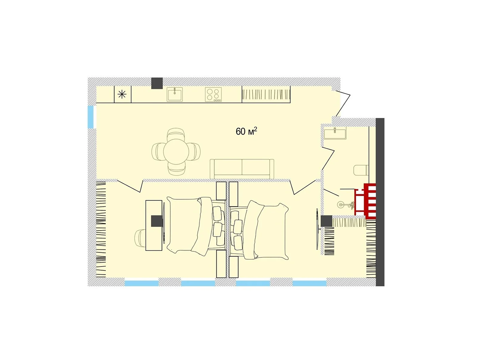 2-комнатная квартира 60 кв. м в Тернополе, ул. Крушельницкой Соломии, 18 - фото 1