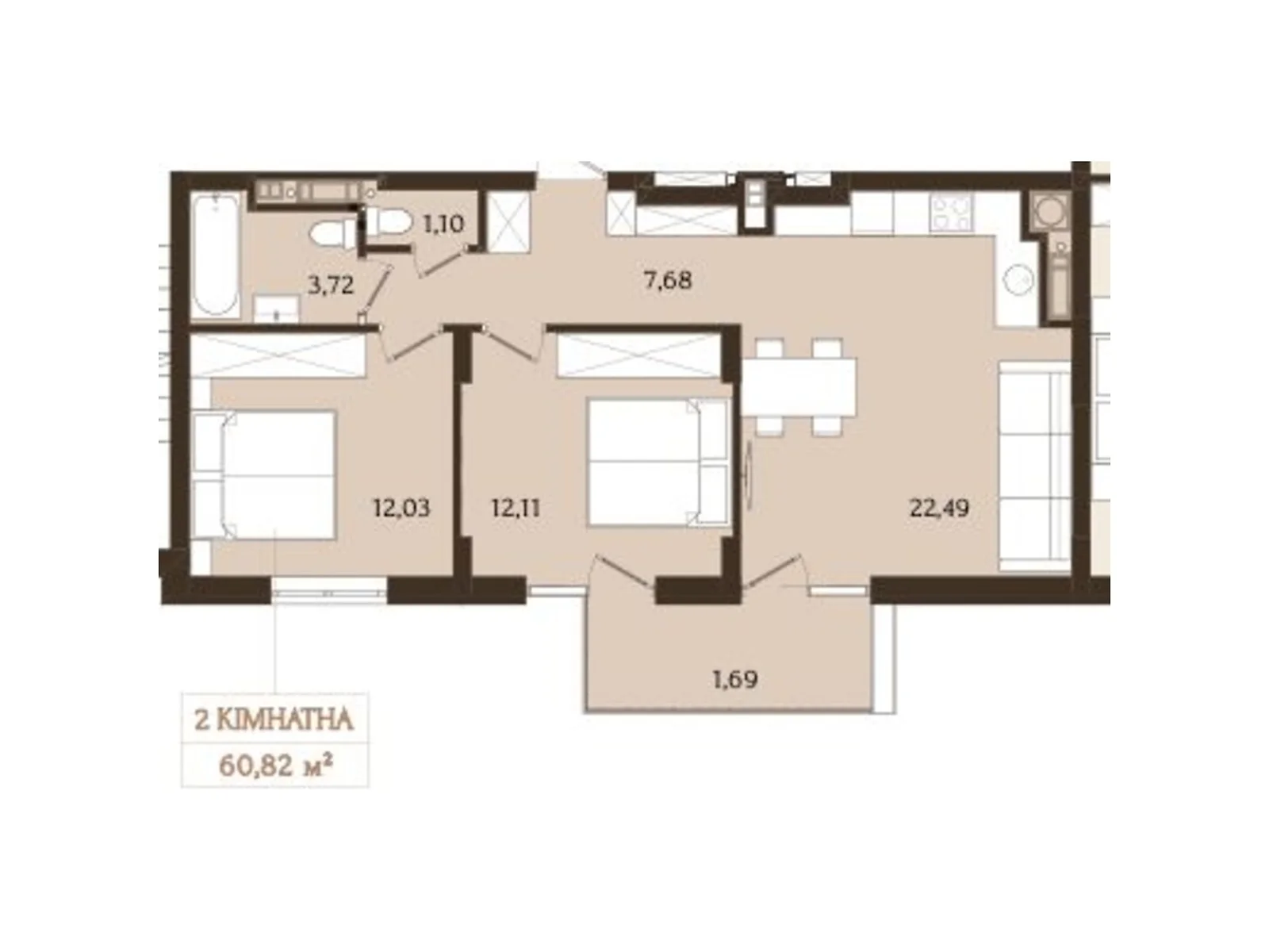 Продається 2-кімнатна квартира 60.83 кв. м у Львові, вул. Зелена, 115 - фото 1