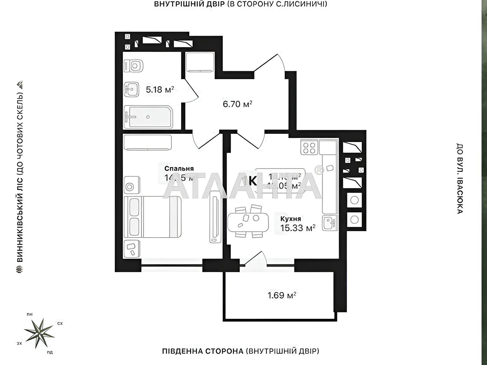 Продается 1-комнатная квартира 43.05 кв. м в Винниках, ул. Лесная - фото 1