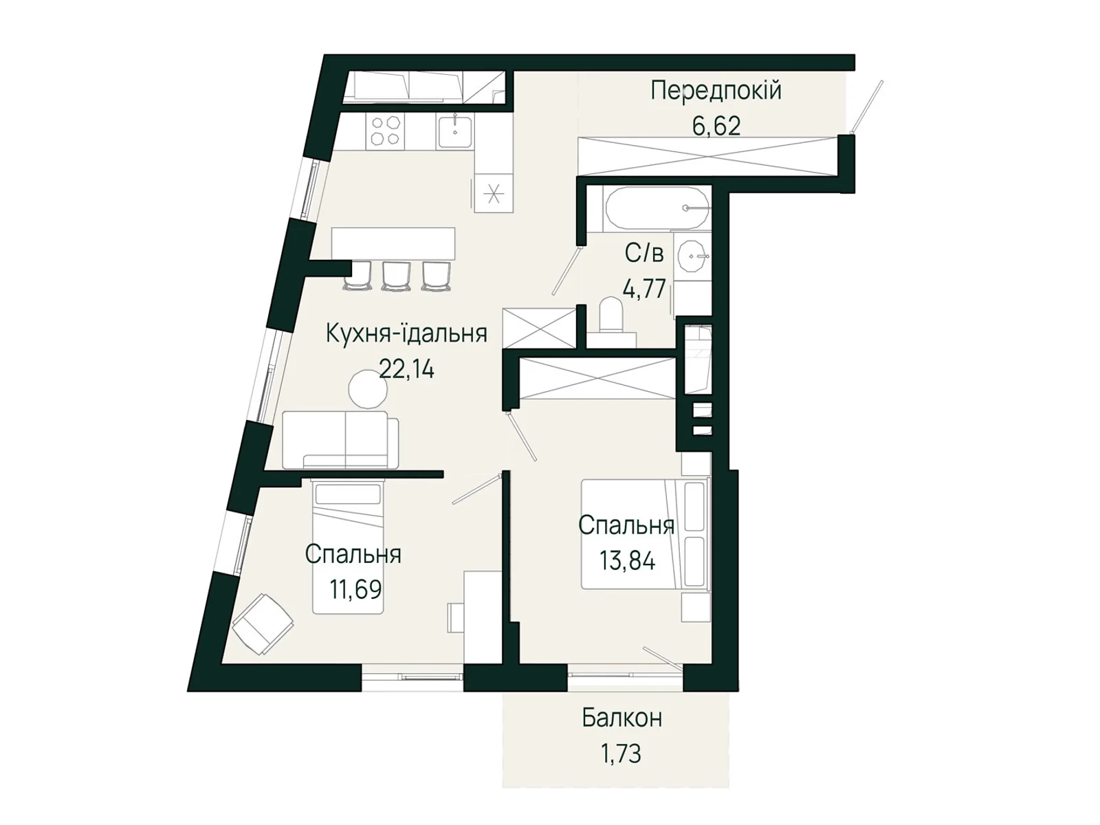 Продается 2-комнатная квартира 60.79 кв. м в Сокольниках, ул. Героев Крут - фото 1