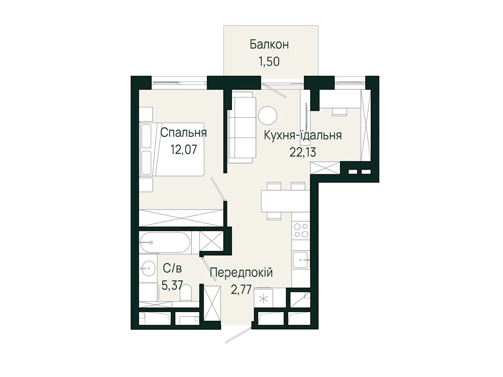 Продается 1-комнатная квартира 43.84 кв. м в Сокольниках, ул. Героев Крут - фото 1