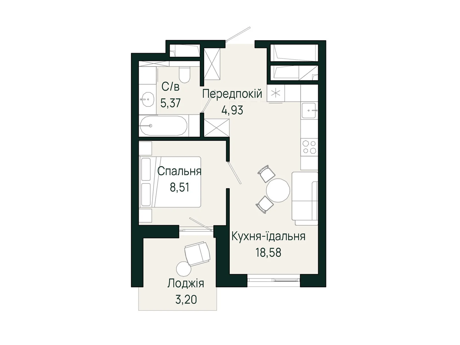 Продается 1-комнатная квартира 40.59 кв. м в Сокольниках, ул. Героев Крут - фото 1