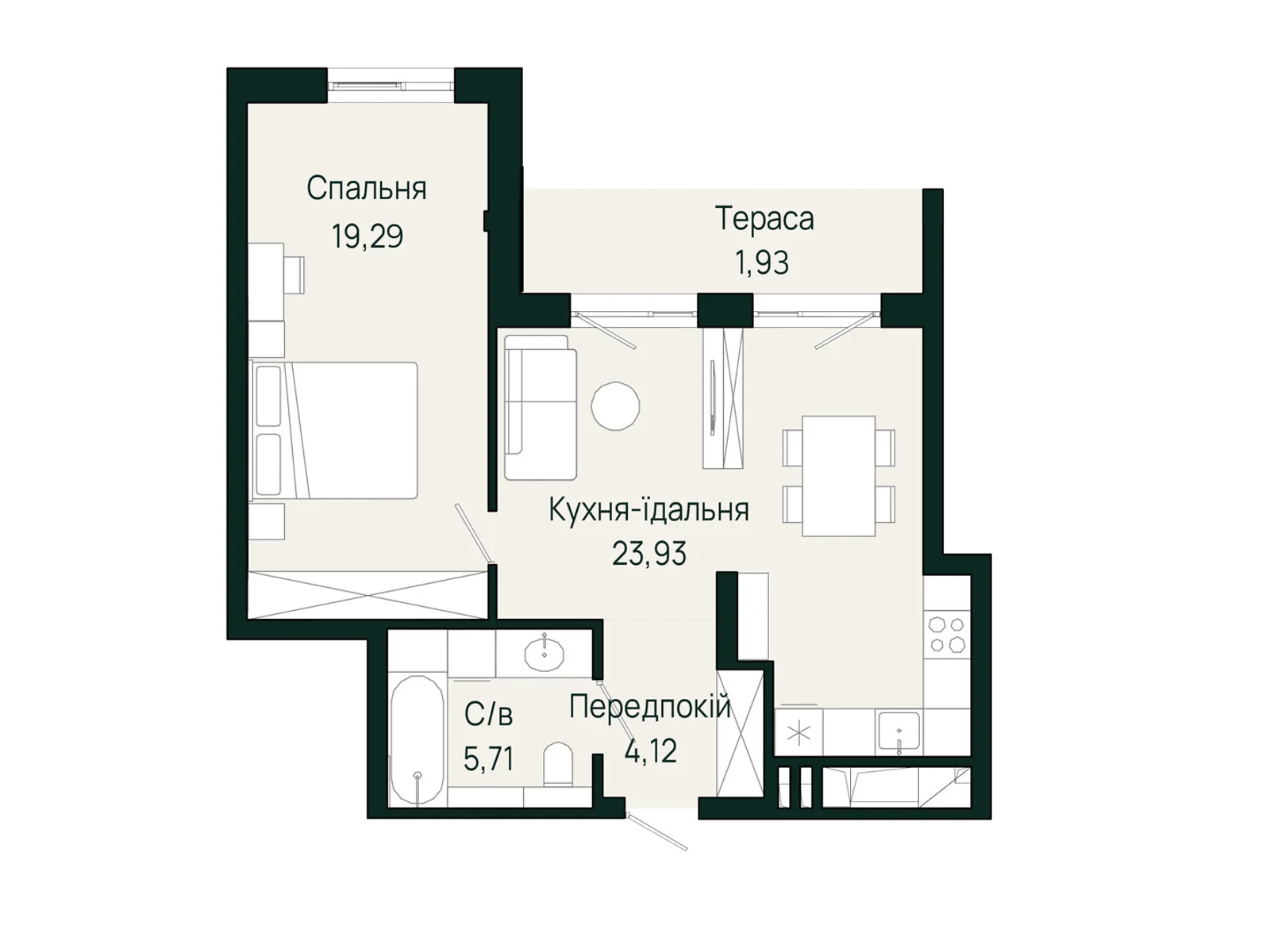 Продается 1-комнатная квартира 54.98 кв. м в Сокольниках, ул. Героев Крут - фото 1