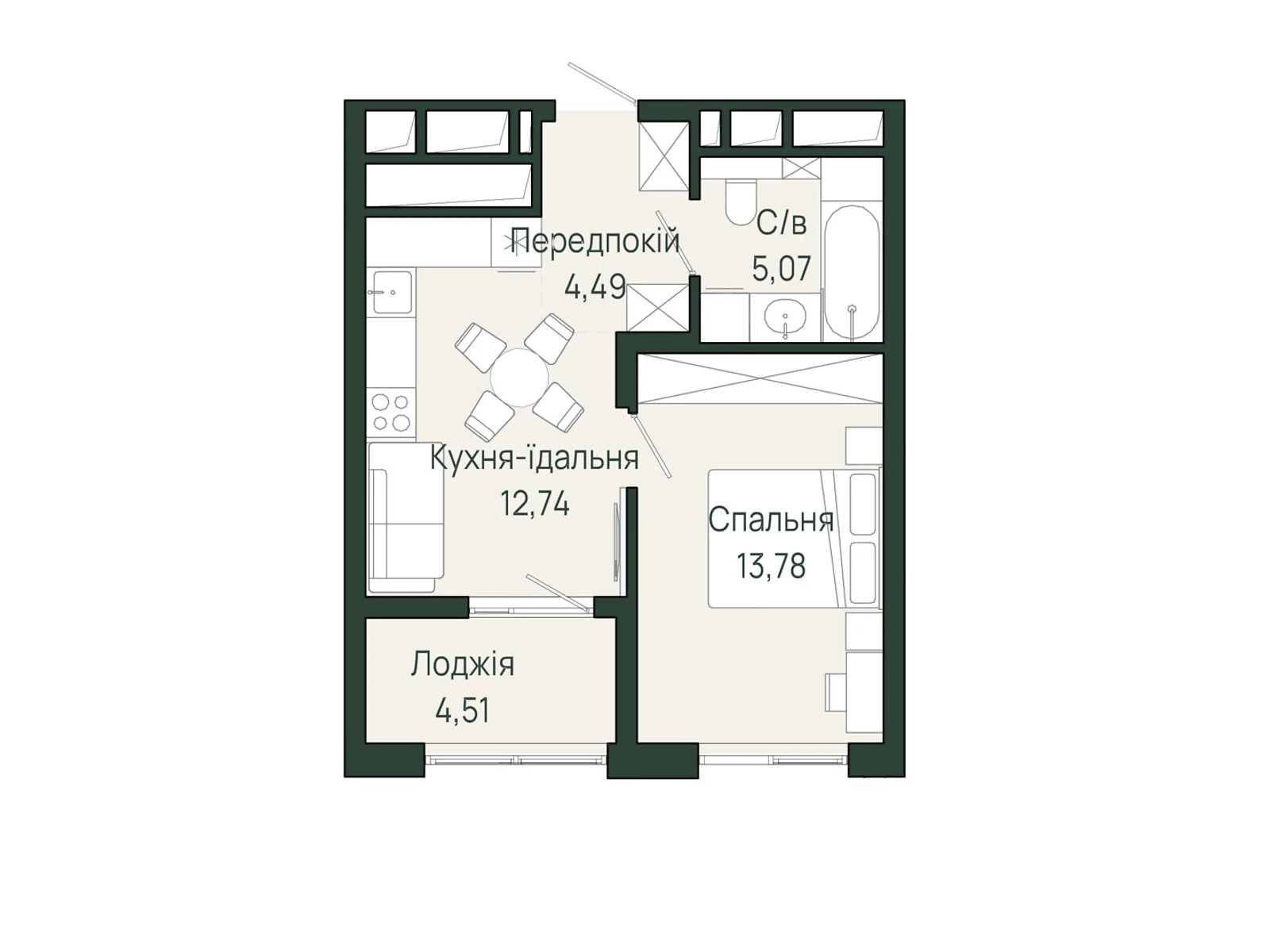 Продается 1-комнатная квартира 40.59 кв. м в Сокольниках, ул. Героев Крут - фото 1