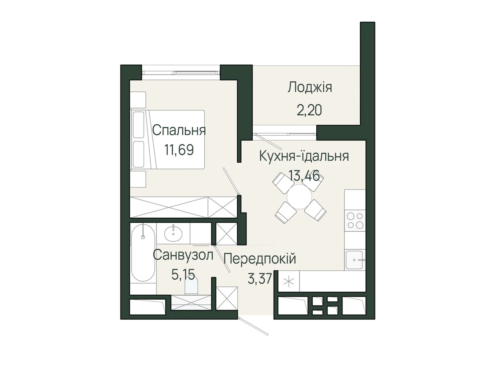 Продається 1-кімнатна квартира 34.87 кв. м у Сокільниках, вул. Героїв Крут - фото 1
