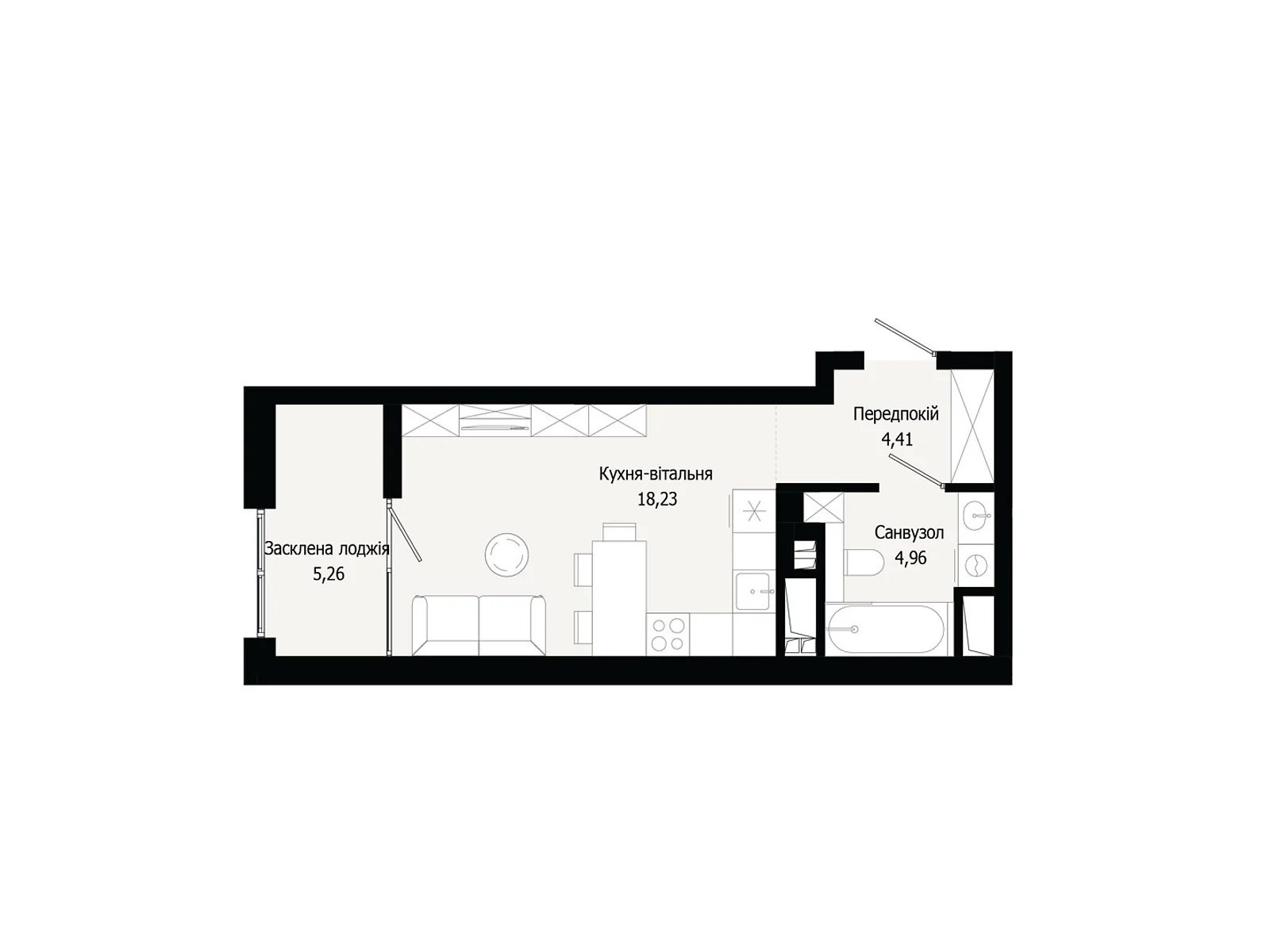 Продается 1-комнатная квартира 33.23 кв. м в Сокольниках, цена: 46854 $ - фото 1