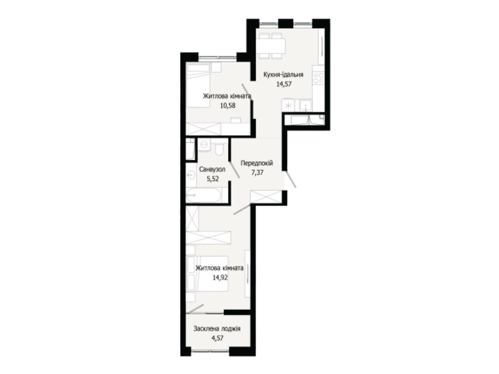 Продается 2-комнатная квартира 57.54 кв. м в Сокольниках, ул. Героев Крут - фото 1