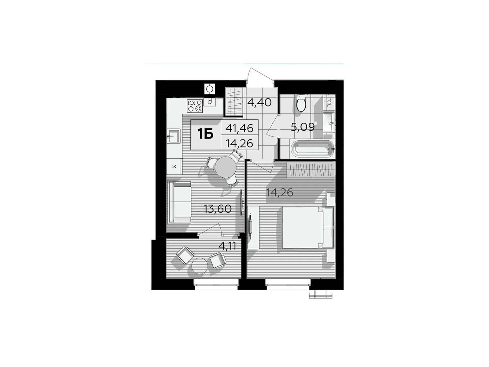 Продається 1-кімнатна квартира 41.46 кв. м у Вінницьких Хуторах, Немирівське шосе, 94Е - фото 1