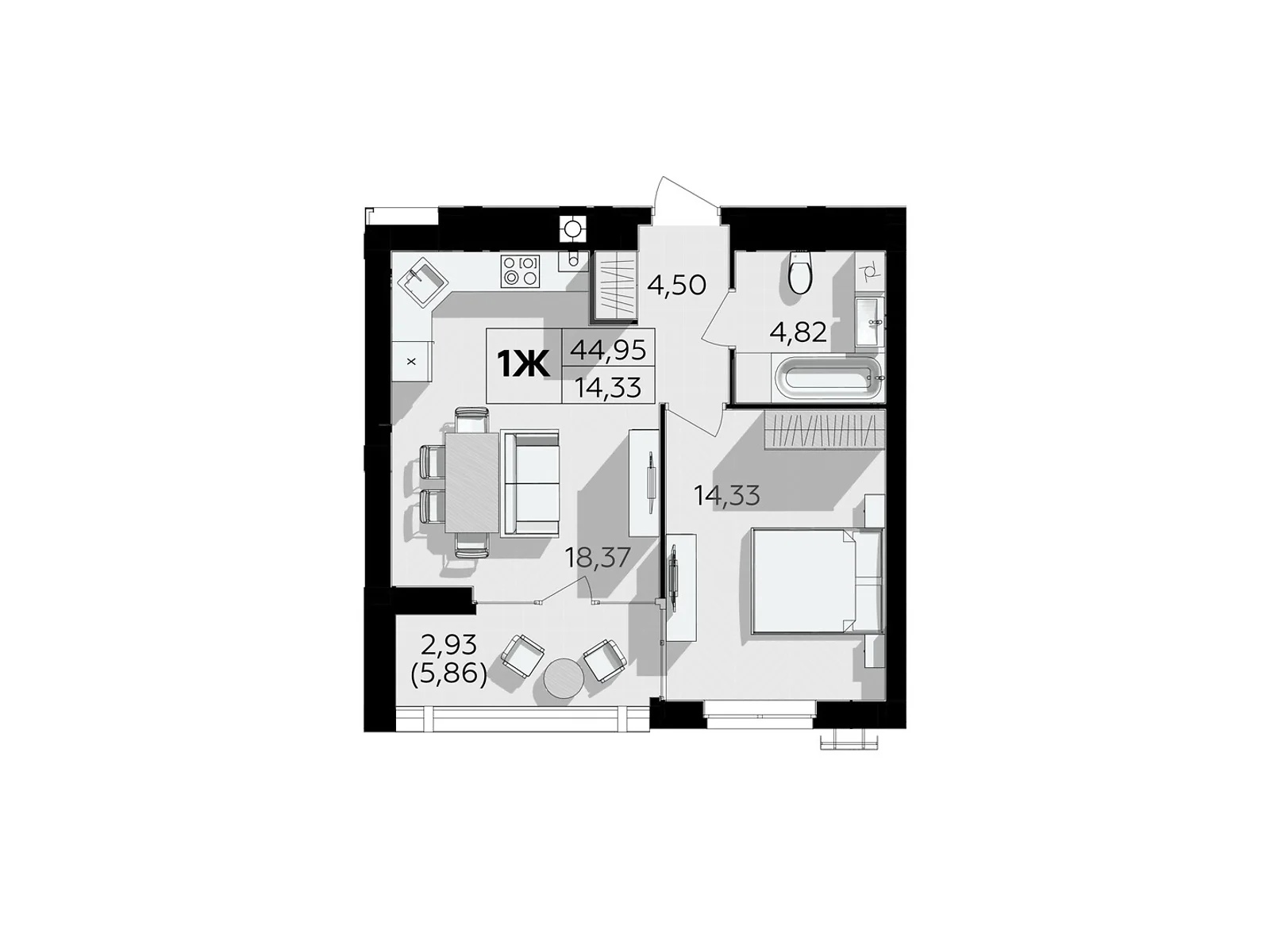 Продається 1-кімнатна квартира 44.95 кв. м у Вінницьких Хуторах, Немирівське шосе, 94Е - фото 1