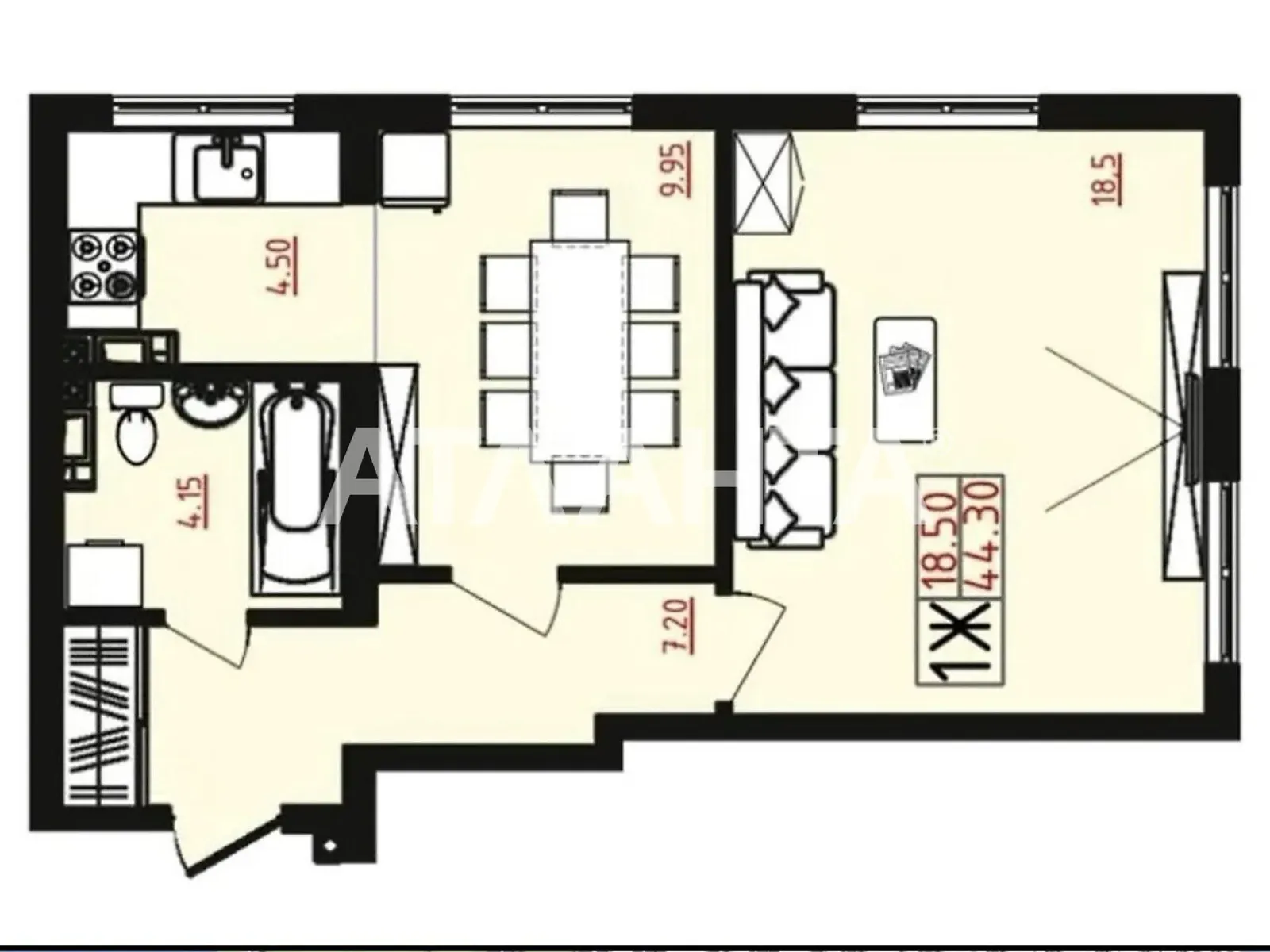 Продается 1-комнатная квартира 44.3 кв. м в Одессе, ул. Марсельская, 62/1 - фото 1