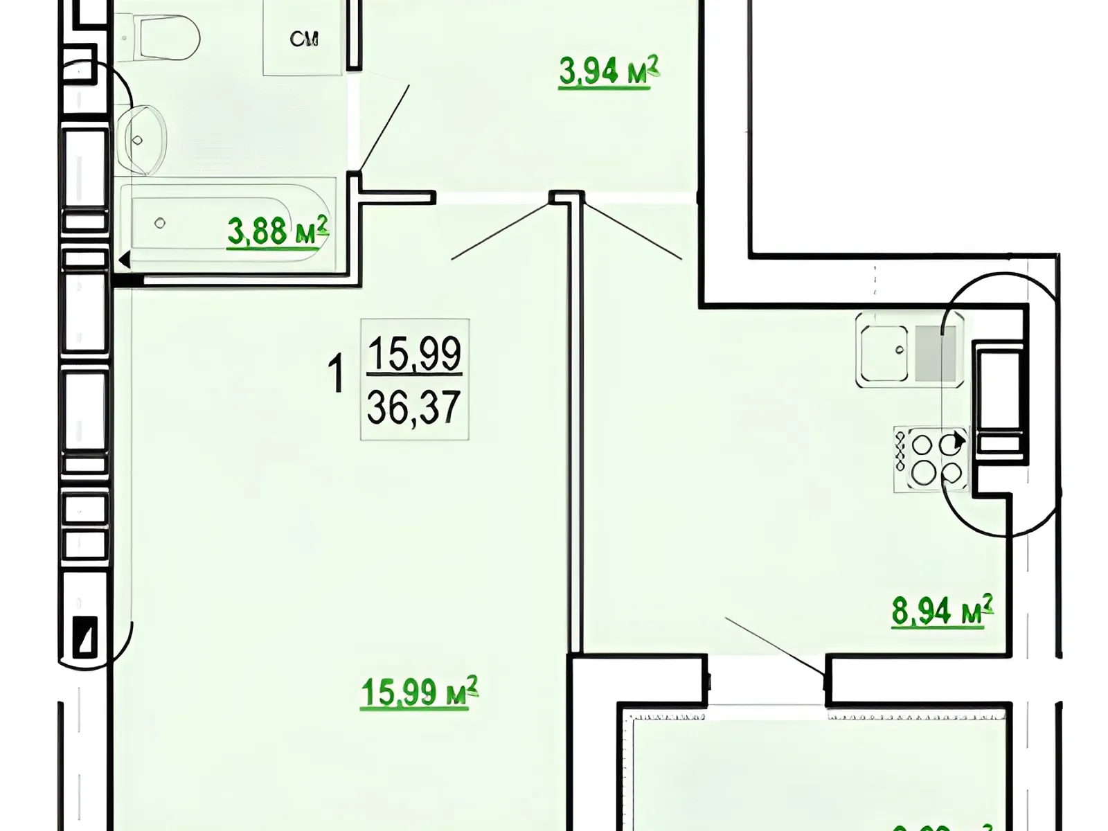 Продается 1-комнатная квартира 36.37 кв. м в Харькове, вул. Борткевича, 13 - фото 1