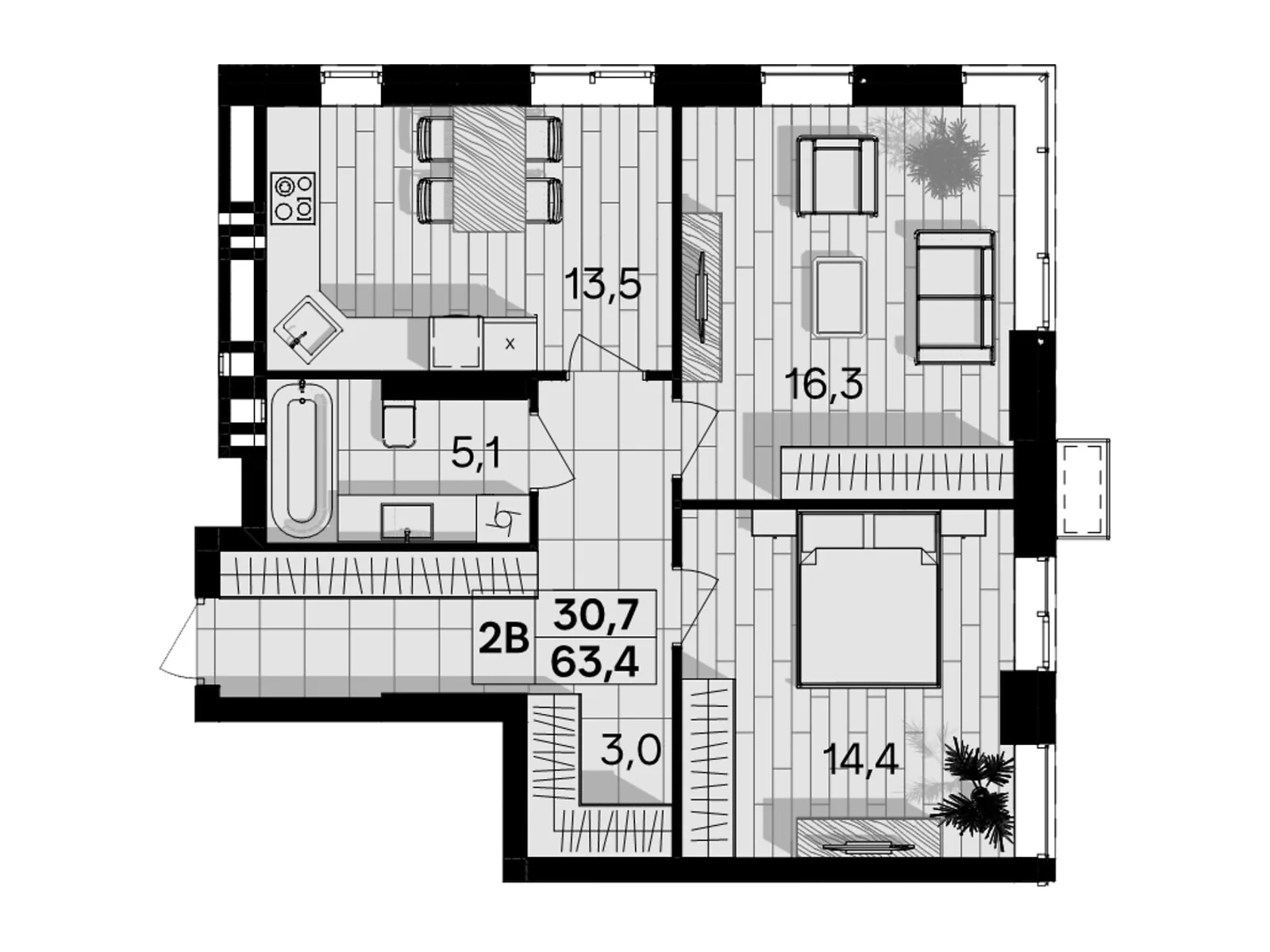 Продается 2-комнатная квартира 63.4 кв. м в Виннице, пер. Кирпичный, 12 - фото 1