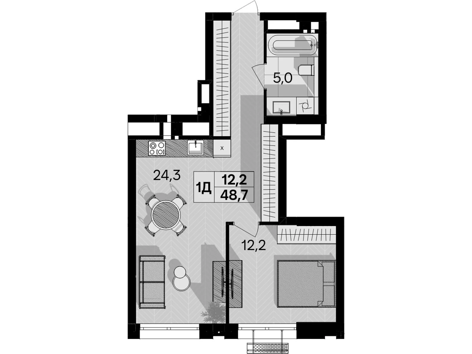 Продается 1-комнатная квартира 48.8 кв. м в Виннице, цена: 58072 $ - фото 1