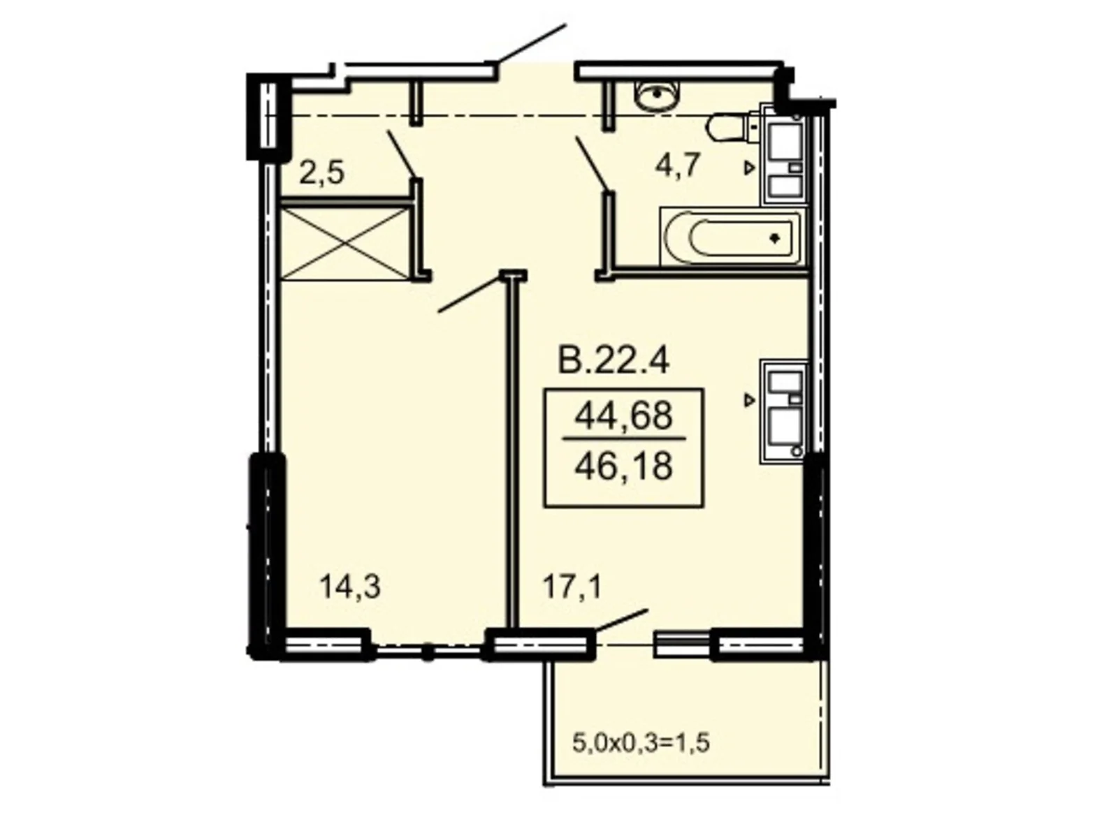 Продается 1-комнатная квартира 46.18 кв. м в Одессе, Фонтанская дор., 25 - фото 1
