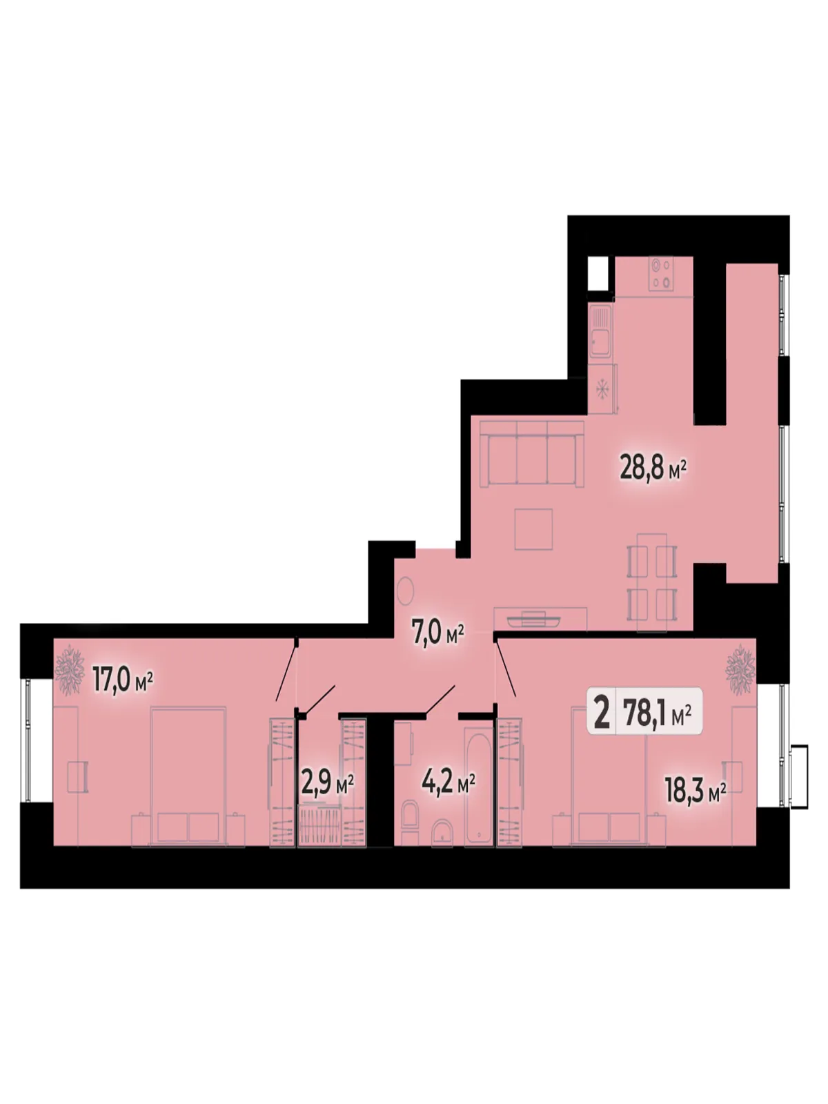 2-комнатная квартира 78 кв. м в Тернополе, ул. Довженко Александра - фото 1
