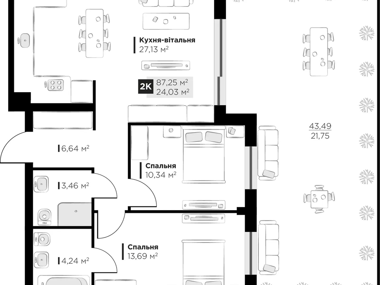 Продається 2-кімнатна квартира 54.82 кв. м у Винниках, вул. Галицька, 3 - фото 1