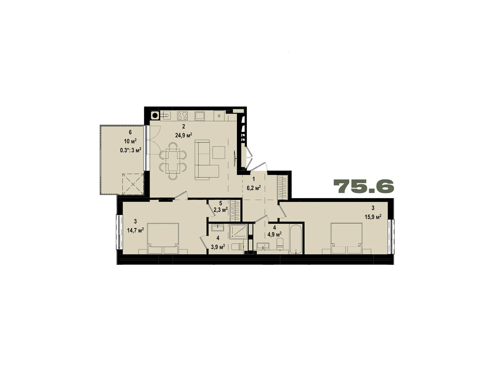 Продается 2-комнатная квартира 75.6 кв. м в Ирпене, ул. Украинская, 1А - фото 1