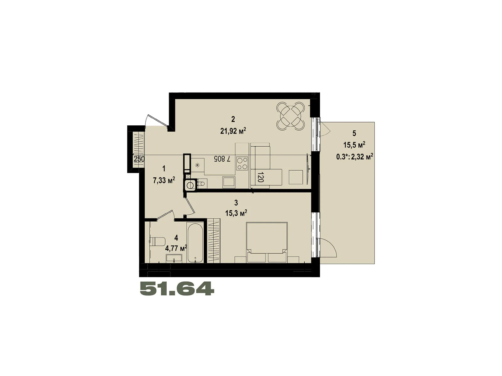 Продается 1-комнатная квартира 51.64 кв. м в Ирпене, ул. Украинская, 1А - фото 1