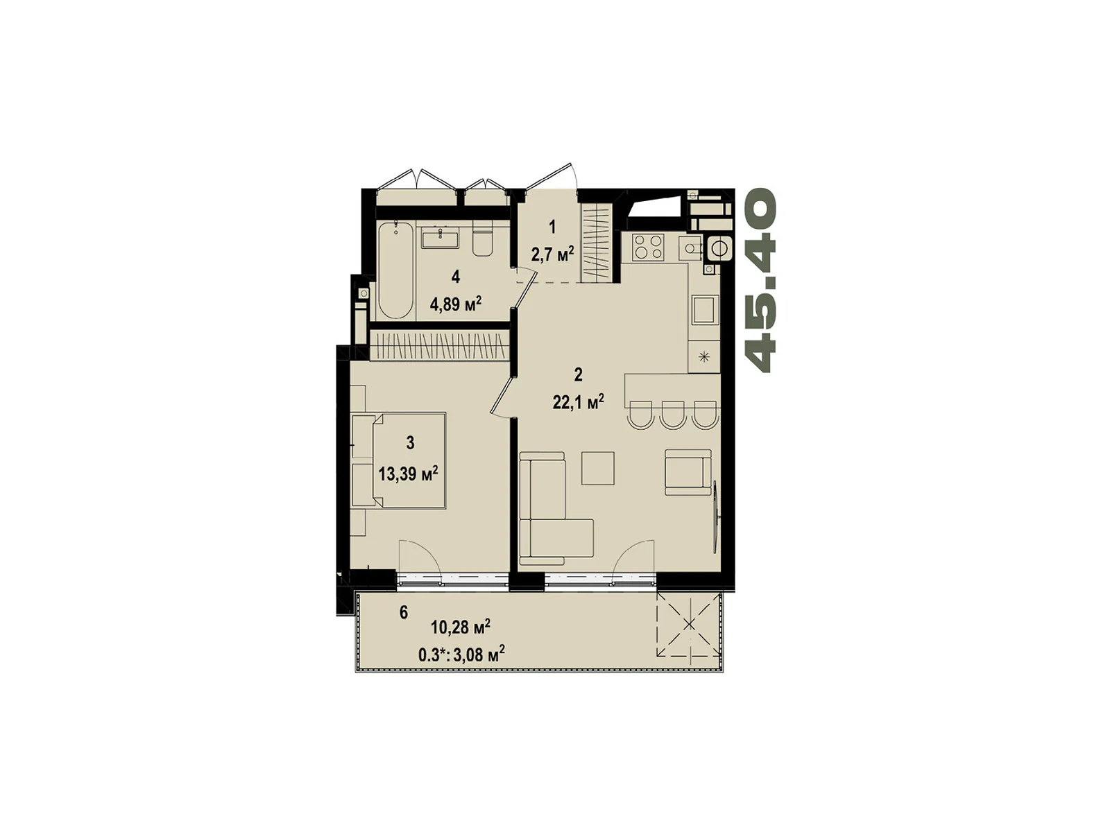 Продается 1-комнатная квартира 46.17 кв. м в Ирпене, ул. Украинская, 1А - фото 1