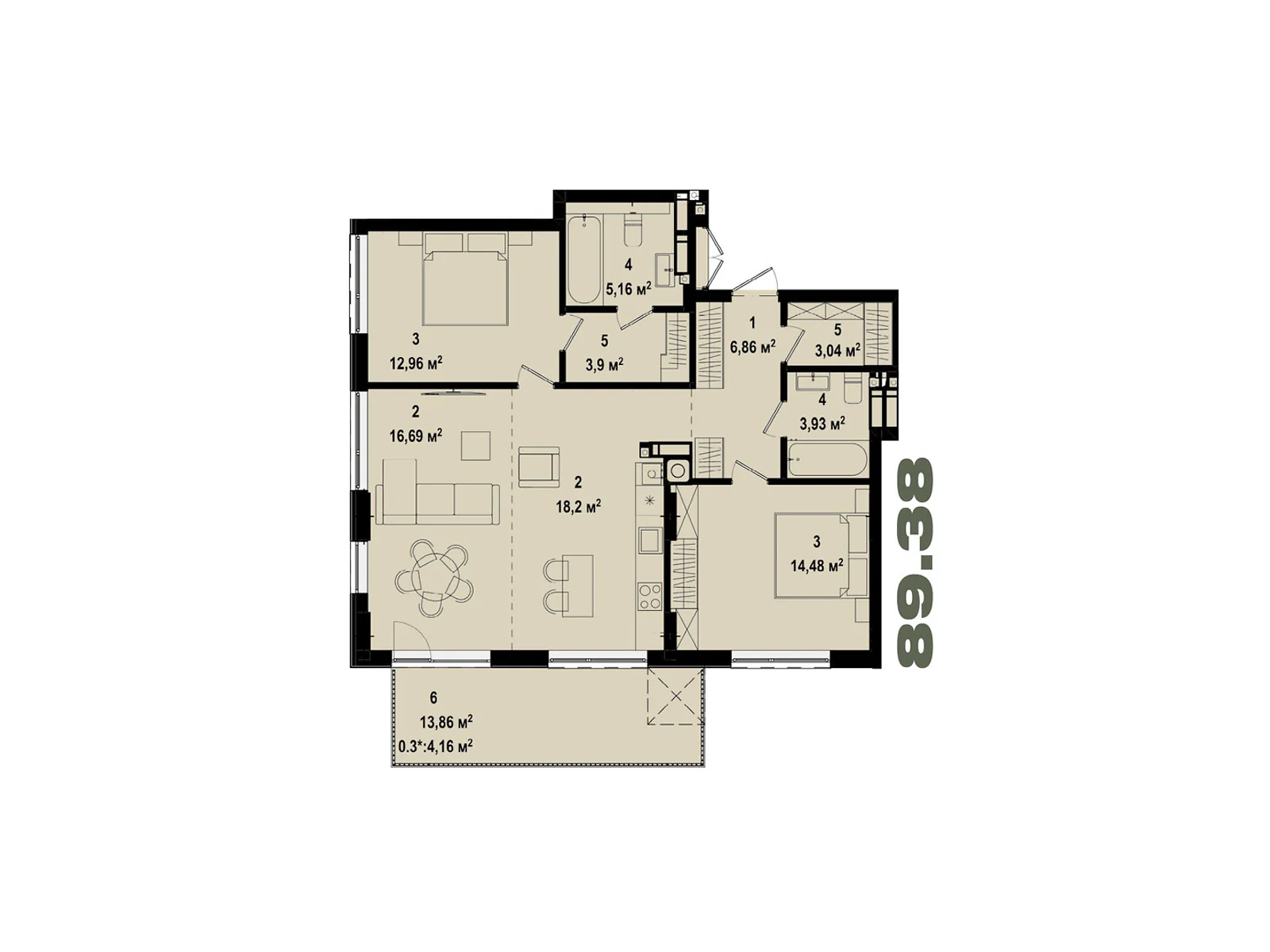Продается 2-комнатная квартира 89.38 кв. м в Ирпене, ул. Украинская, 1А - фото 1