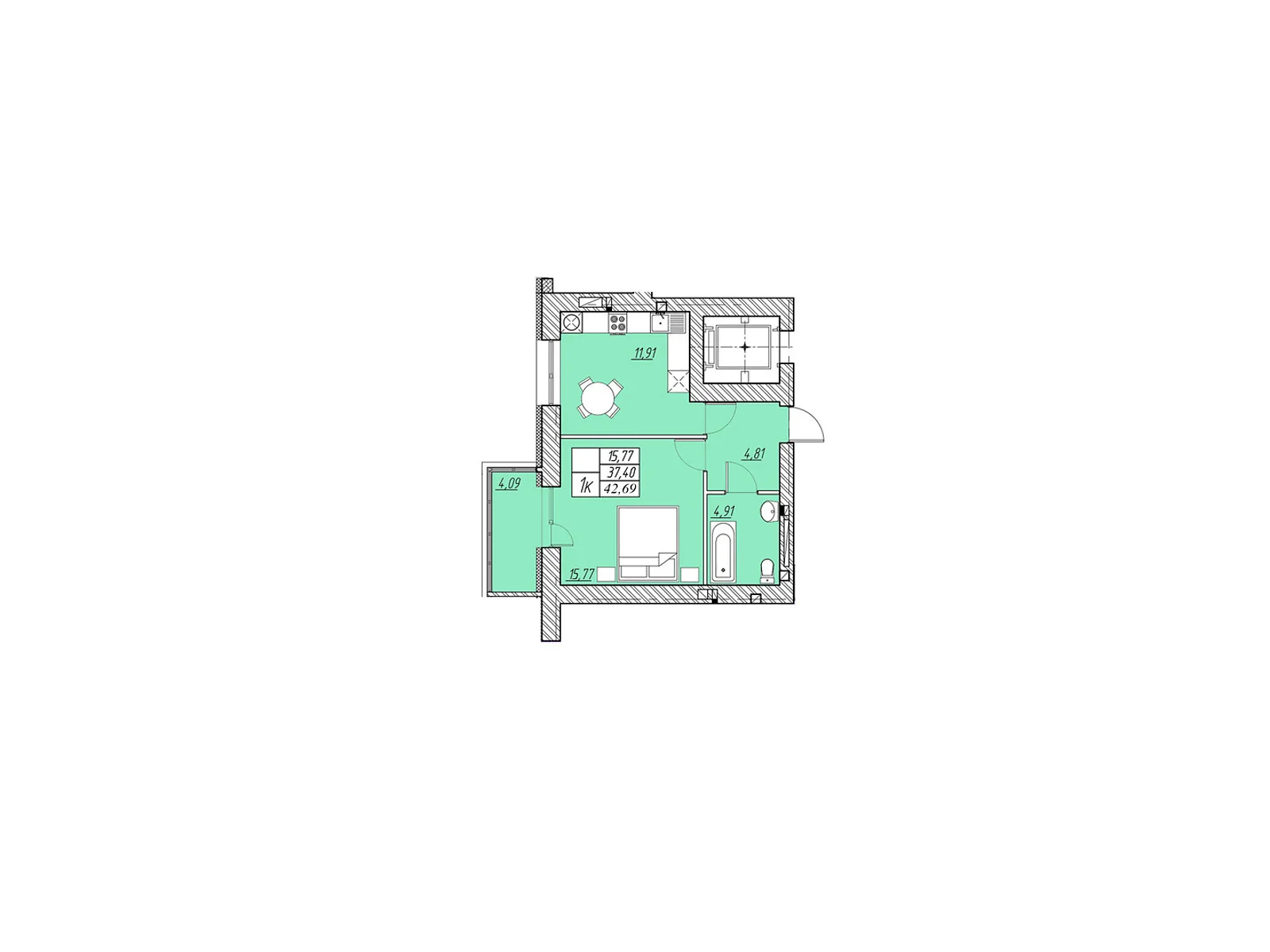 Продается 1-комнатная квартира 42.69 кв. м в Петрикове, цена: 23480 $ - фото 1