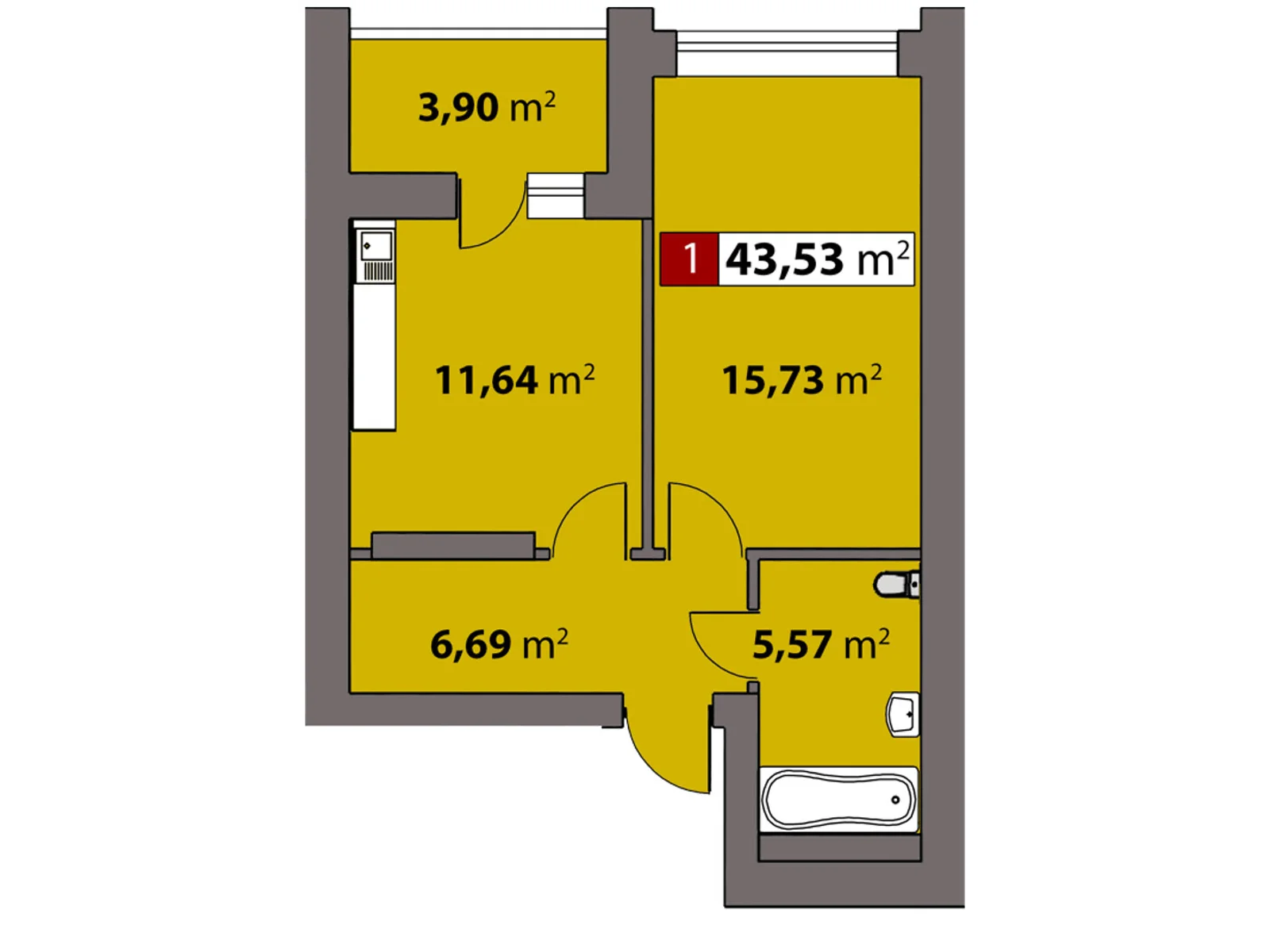 Продается 1-комнатная квартира 43.53 кв. м в Черкассах, ул. Жужомы Сержанта, 4 - фото 1
