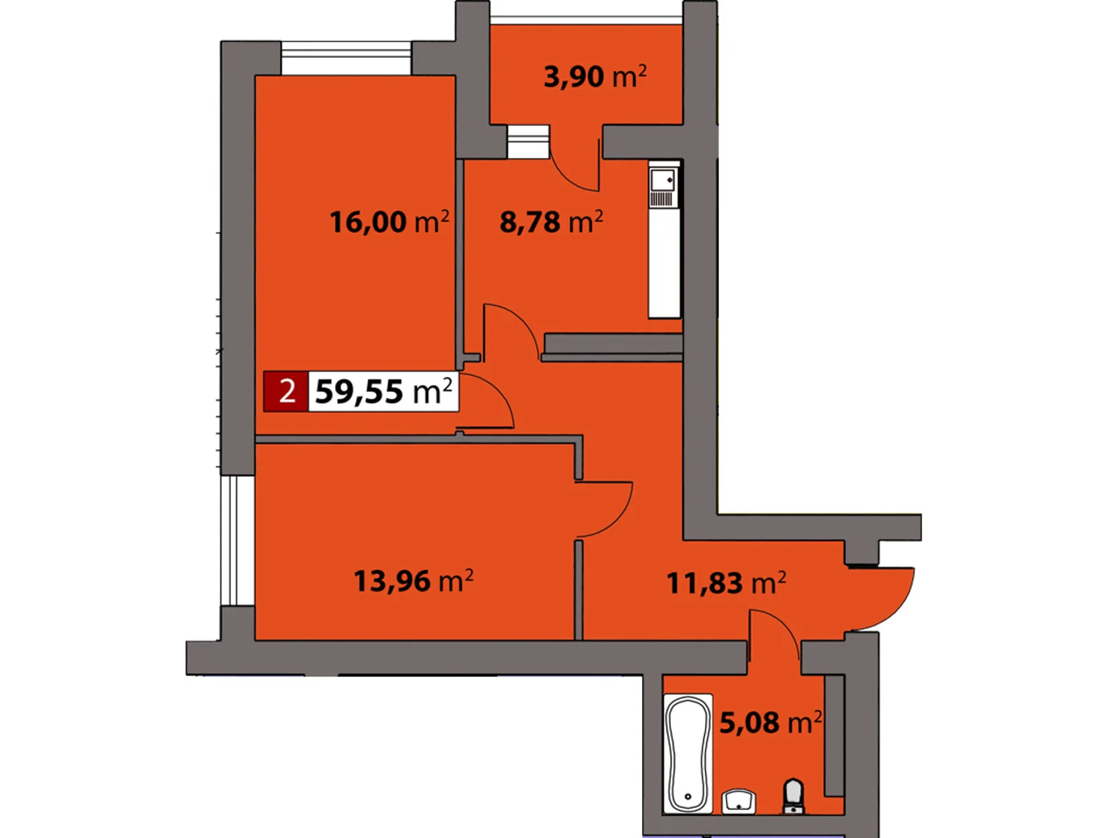 Продається 2-кімнатна квартира 59.55 кв. м у Черкасах, вул. Жужоми Сержанта, 4 - фото 1