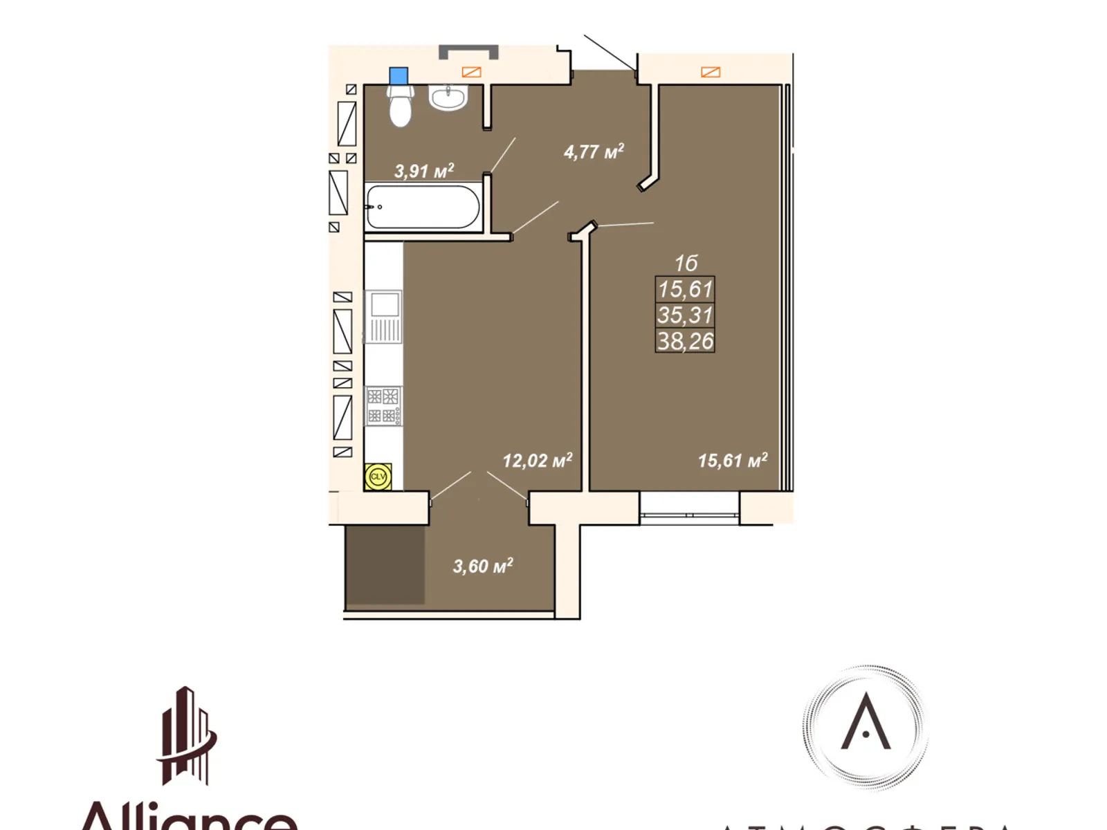 Продается 1-комнатная квартира 38.24 кв. м в Ивано-Франковске, ул. Ленкавского, 21 - фото 1