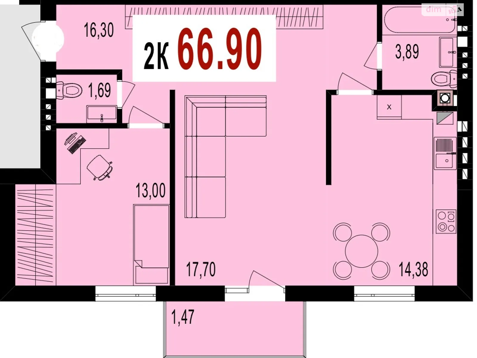 Продается 2-комнатная квартира 67 кв. м в, цена: 78800 $ - фото 1
