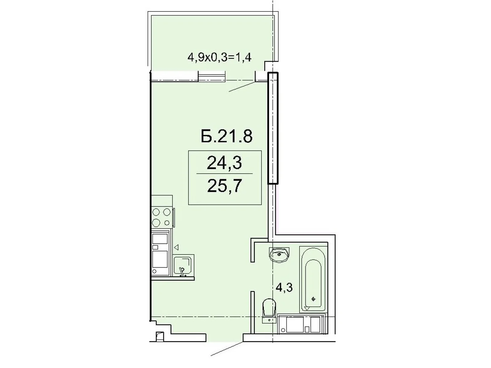 Продается 1-комнатная квартира 25.7 кв. м в Одессе, Фонтанская дор., 25 - фото 1
