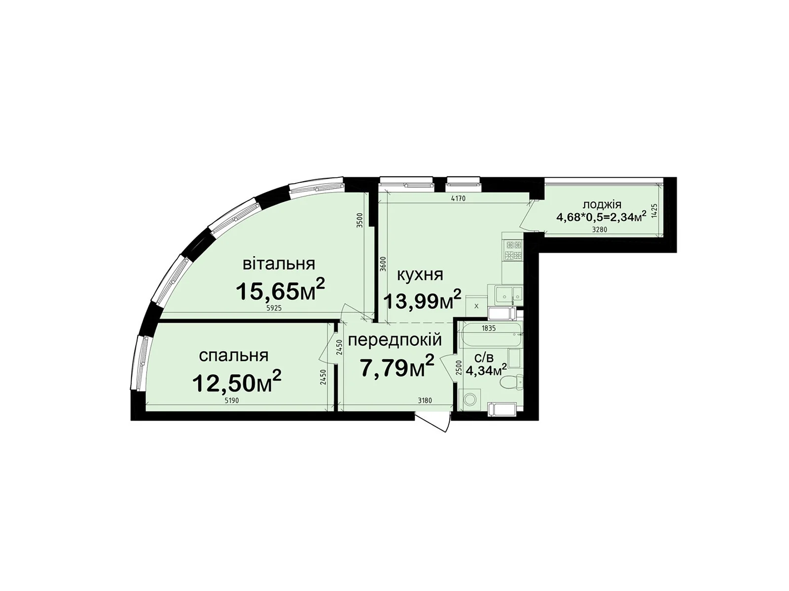 Продается 2-комнатная квартира 56.61 кв. м в Киеве, ул. Метрологическая, 42 - фото 1