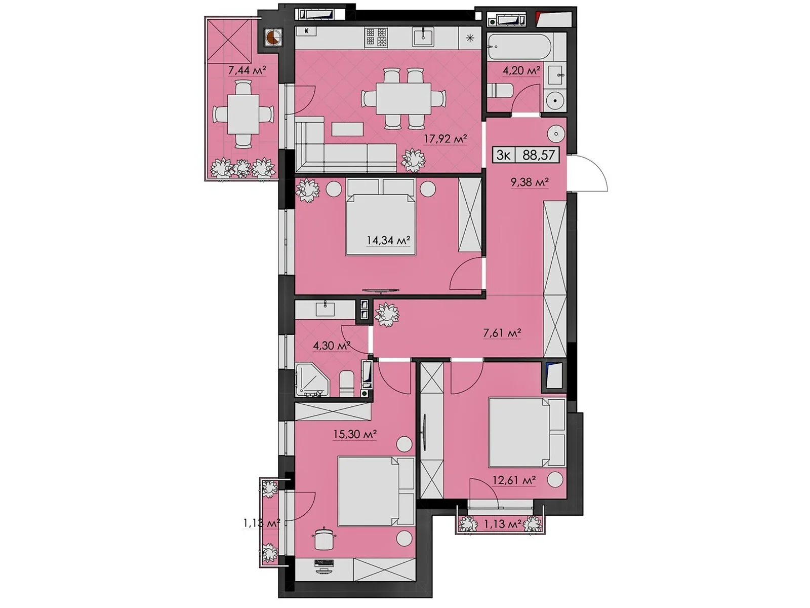Продается 3-комнатная квартира 88.57 кв. м в Хмельницком, ул. Депутатская, 7 - фото 1