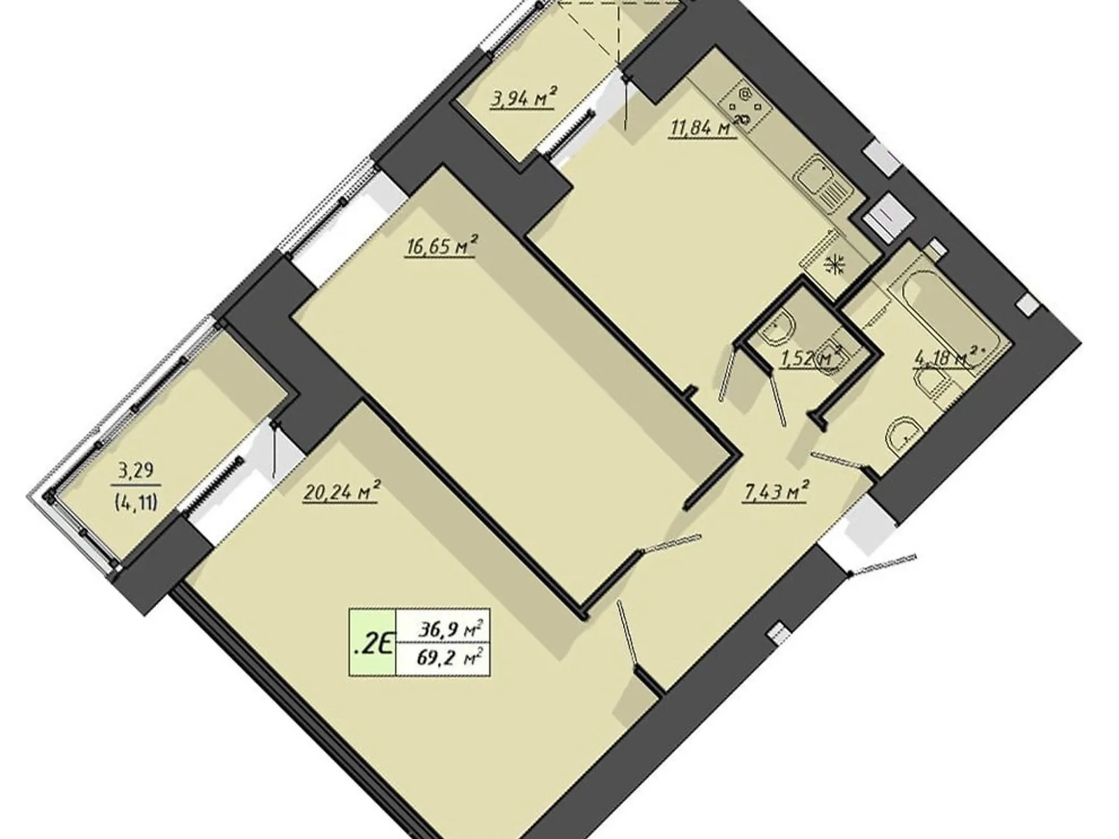2-комнатная квартира 69.2 кв. м в Тернополе, ул. Львовская - фото 1