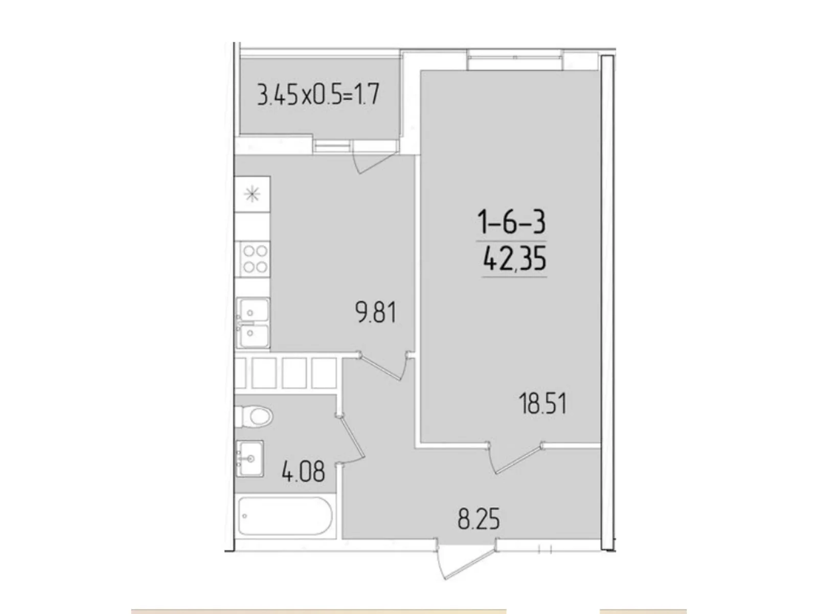 Продается 1-комнатная квартира 42.35 кв. м в Одессе - фото 1