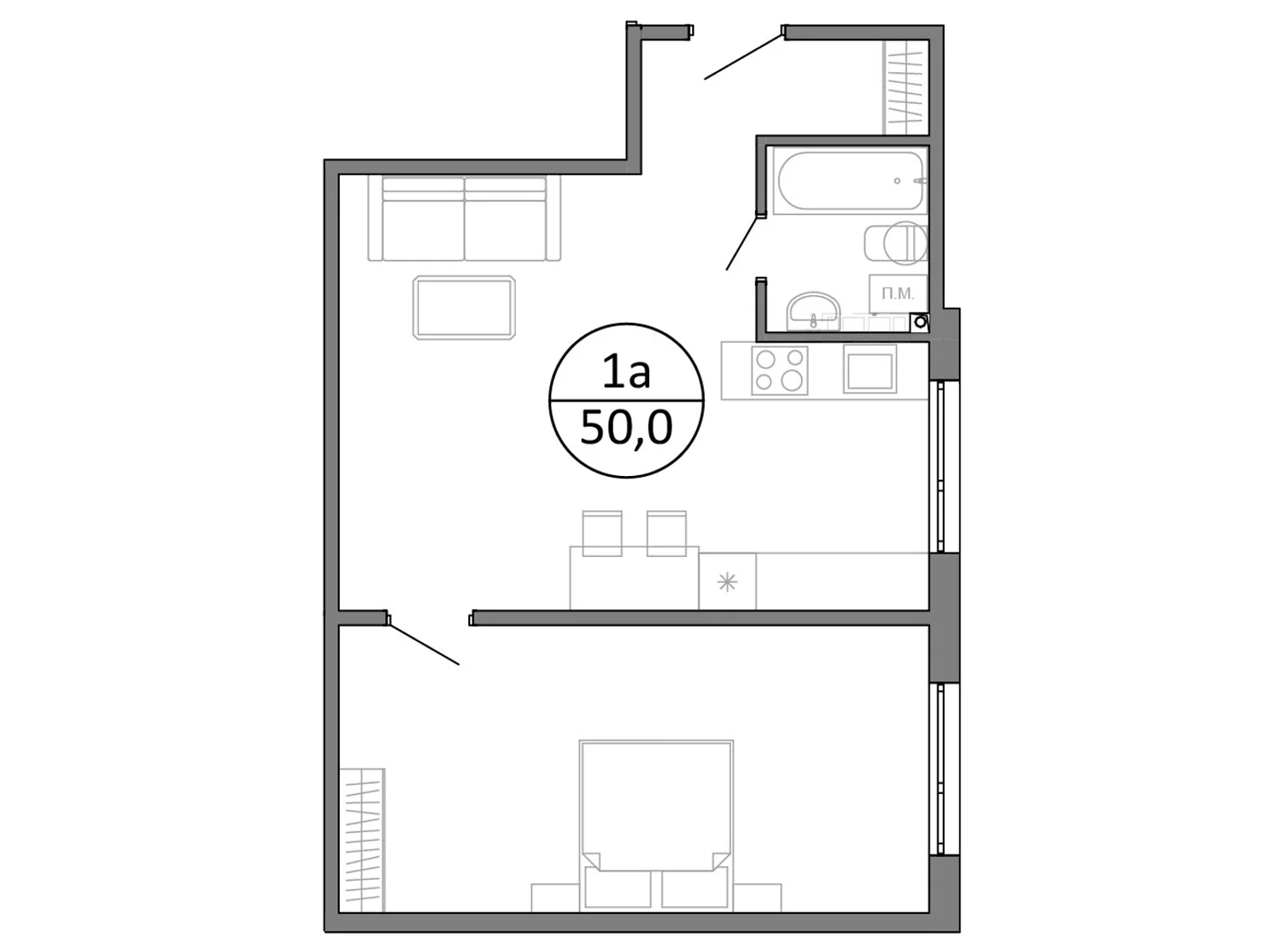 Продается 1-комнатная квартира 50 кв. м в Басовке, Кольцевая дор. - фото 1