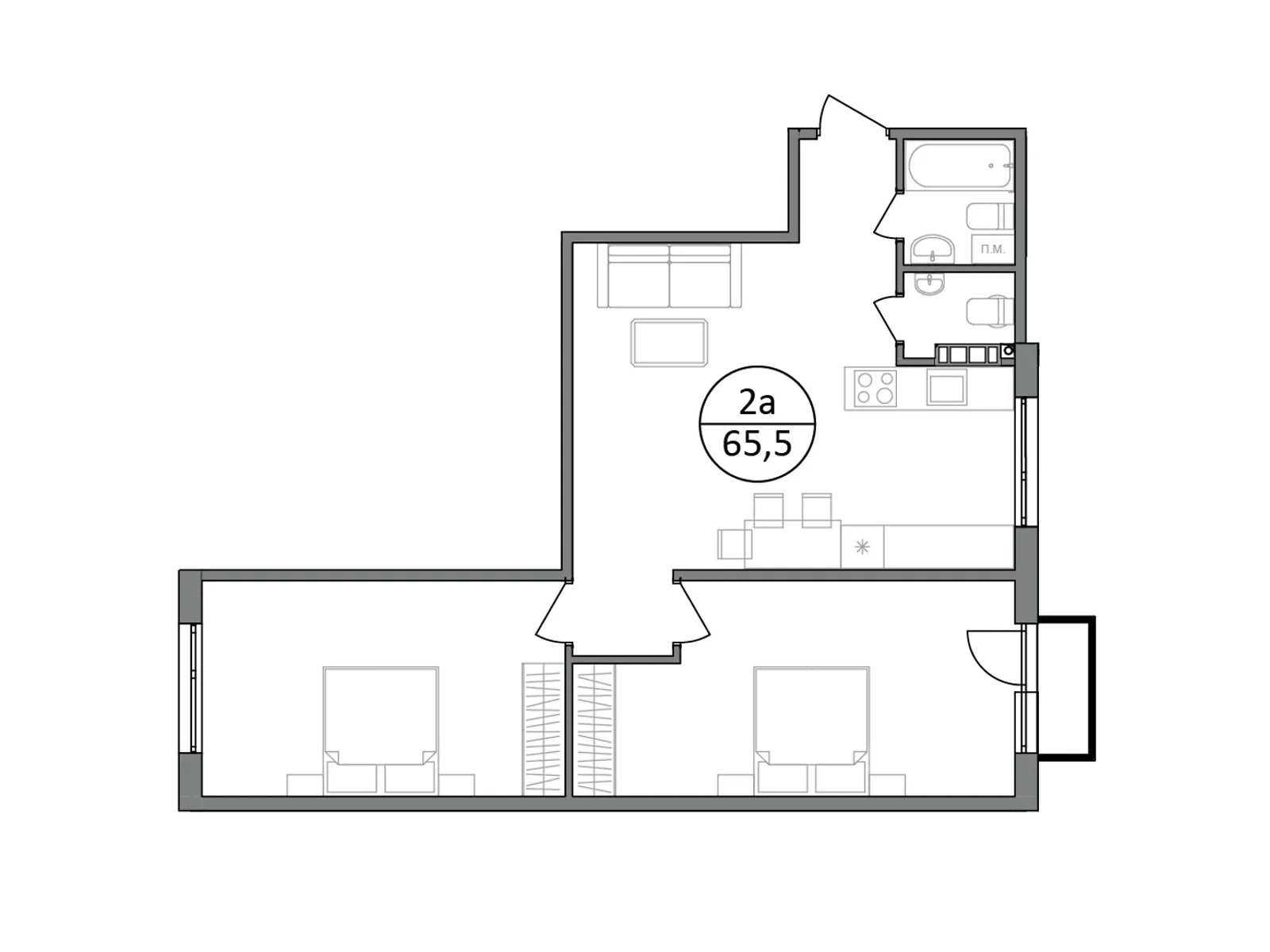 Продается 2-комнатная квартира 65.6 кв. м в, цена: 54973 $ - фото 1