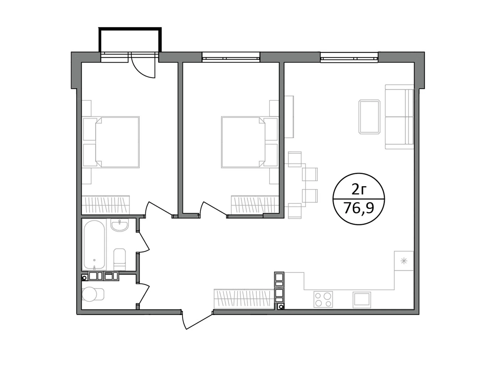 Продается 2-комнатная квартира 77.1 кв. м в Басовке, Кольцевая дор. - фото 1