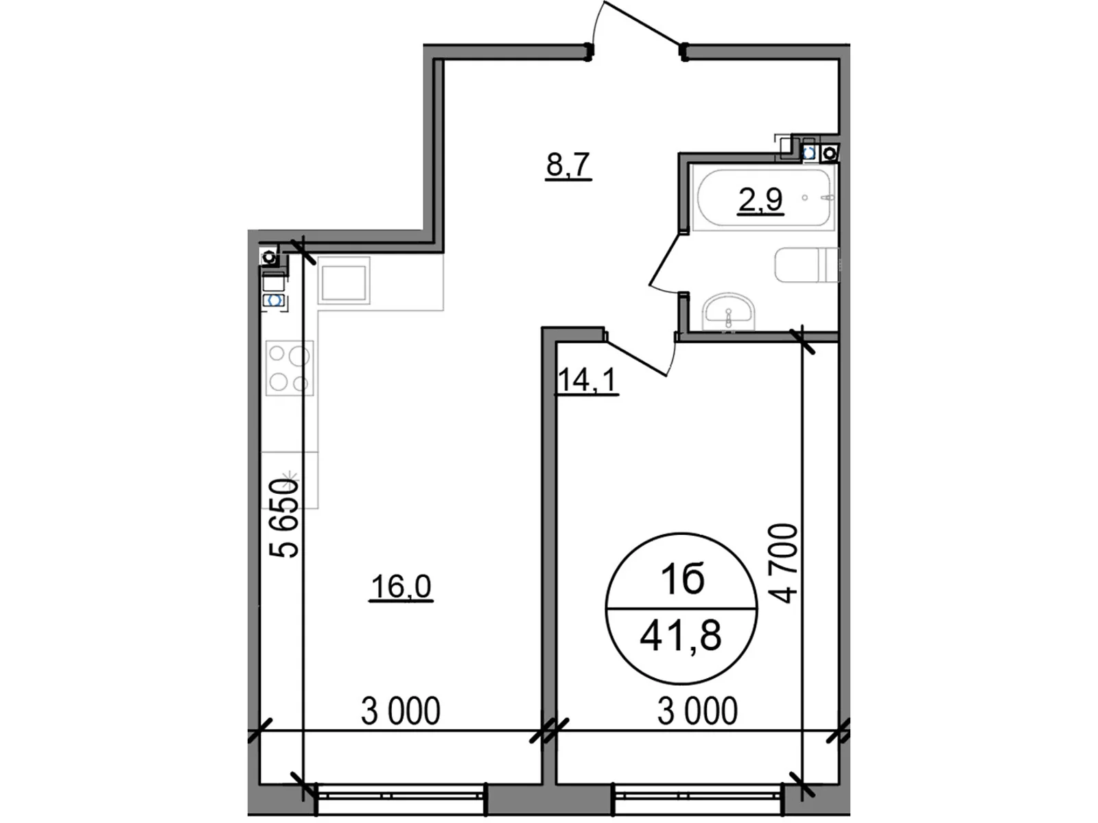 Продається 1-кімнатна квартира 41.8 кв. м у Басівці, Кільцева дор. - фото 1