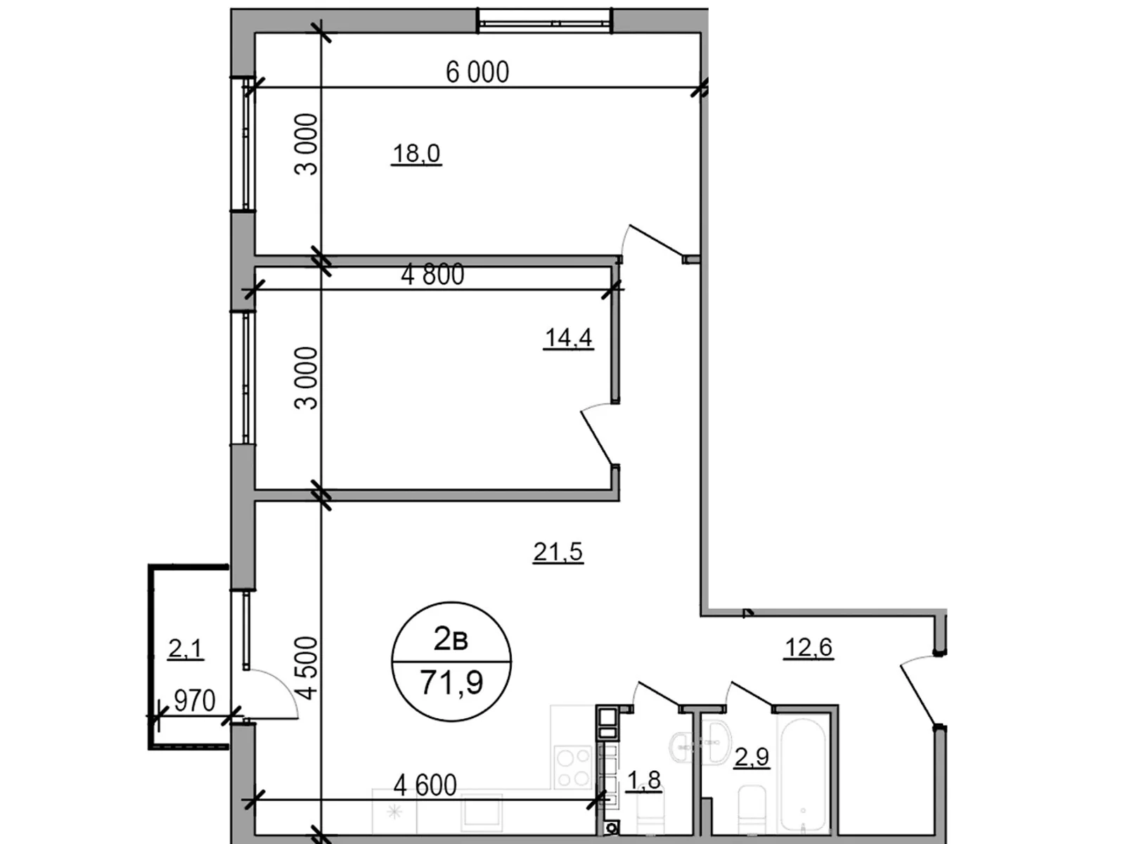 Продается 2-комнатная квартира 71.9 кв. м в Басовке, Кольцевая дор. - фото 1
