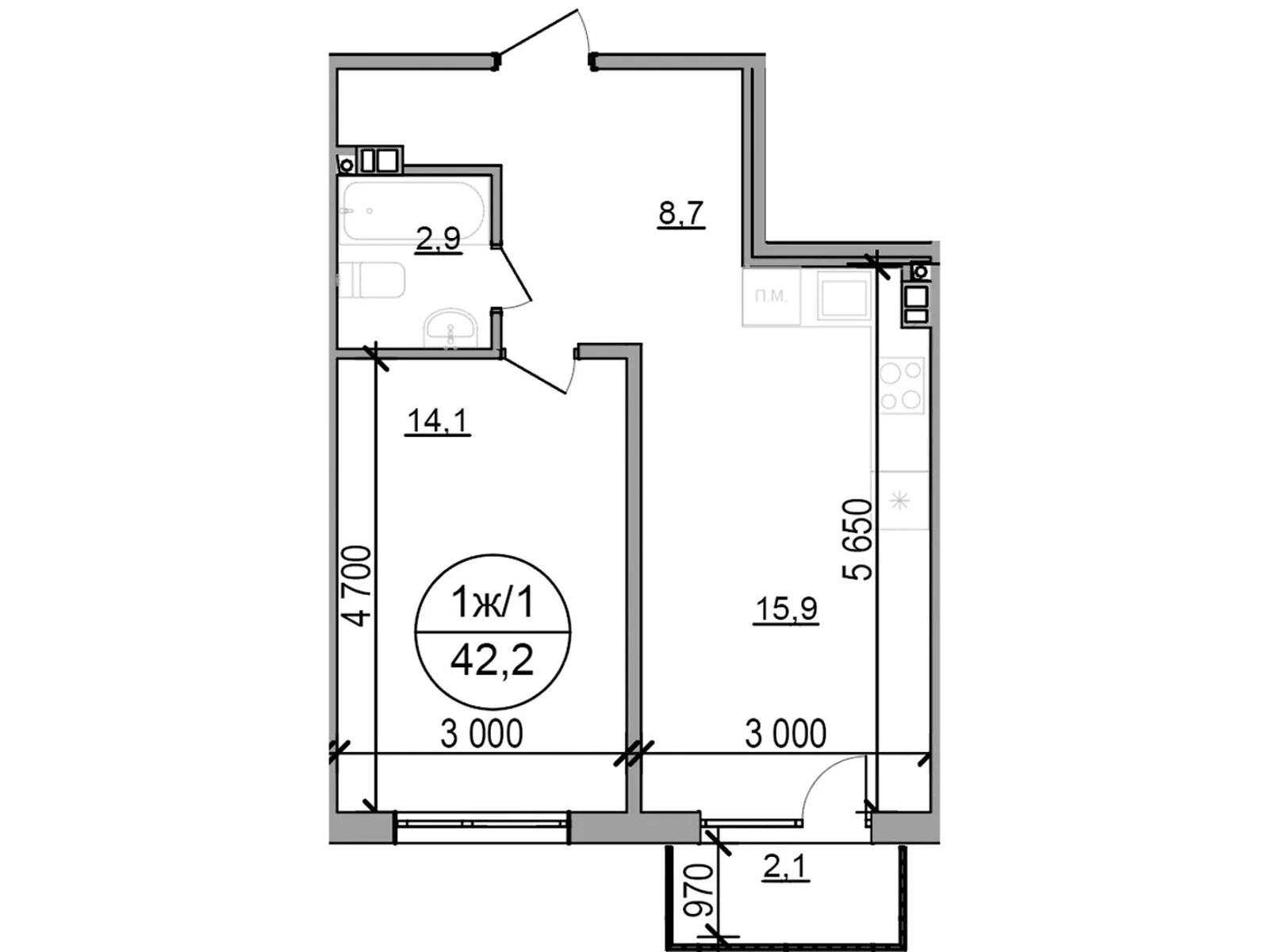 Продається 1-кімнатна квартира 42.2 кв. м у Басівці, цена: 38402 $ - фото 1