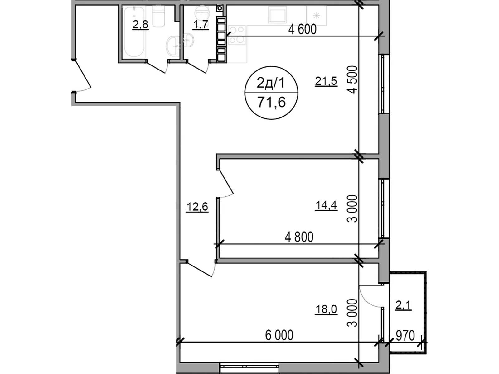 Продається 2-кімнатна квартира 71.6 кв. м у Басівці, цена: 54416 $ - фото 1