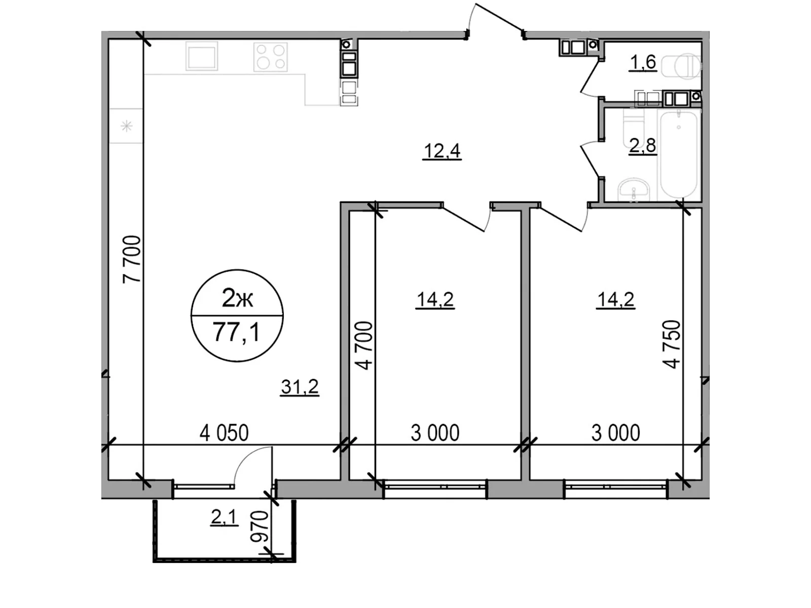 Продається 2-кімнатна квартира 77.1 кв. м у Басівці, цена: 56669 $ - фото 1