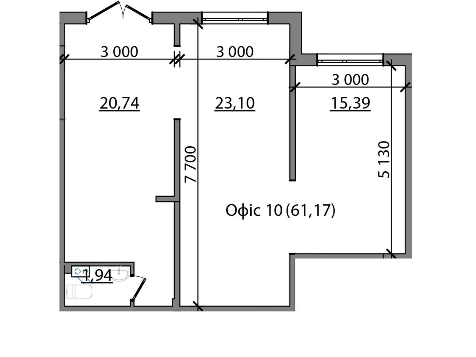 Продается офис 61.2 кв. м в бизнес-центре, цена: 65178 $ - фото 1