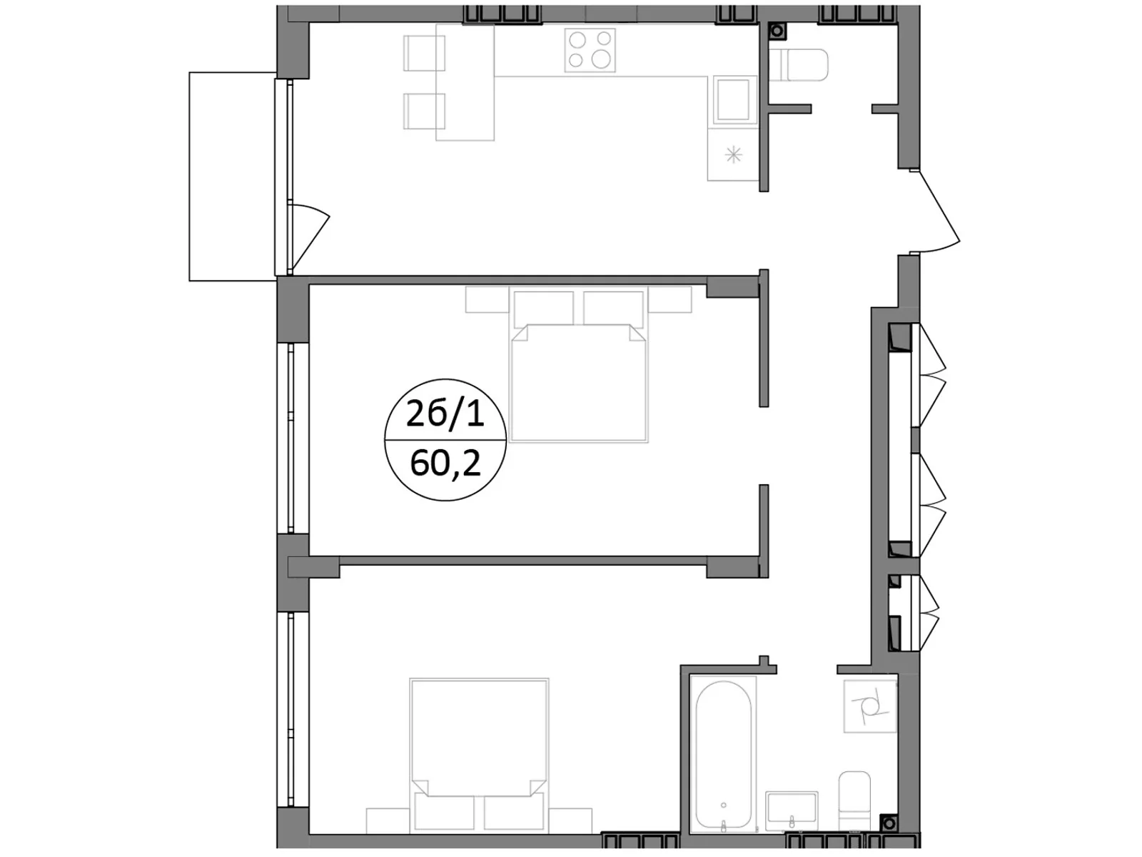 Продается 2-комнатная квартира 60.2 кв. м в Брюховичах, ул. Широкая, 22 - фото 1