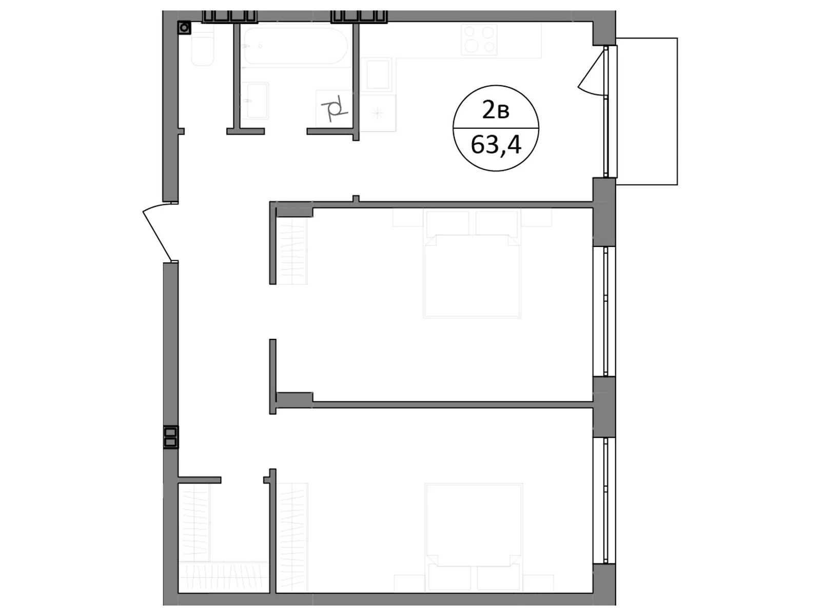 Продається 2-кімнатна квартира 63.4 кв. м у Брюховичах, вул. Широка, 22 - фото 1