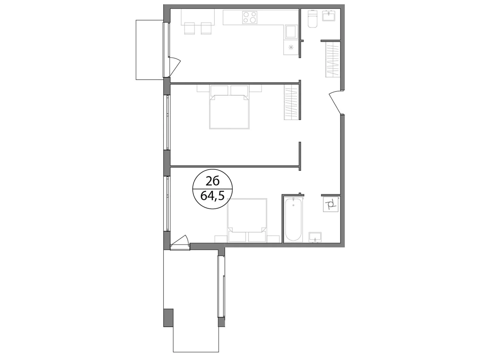 Продается 2-комнатная квартира 64.5 кв. м в Брюховичах, цена: 69015 $ - фото 1