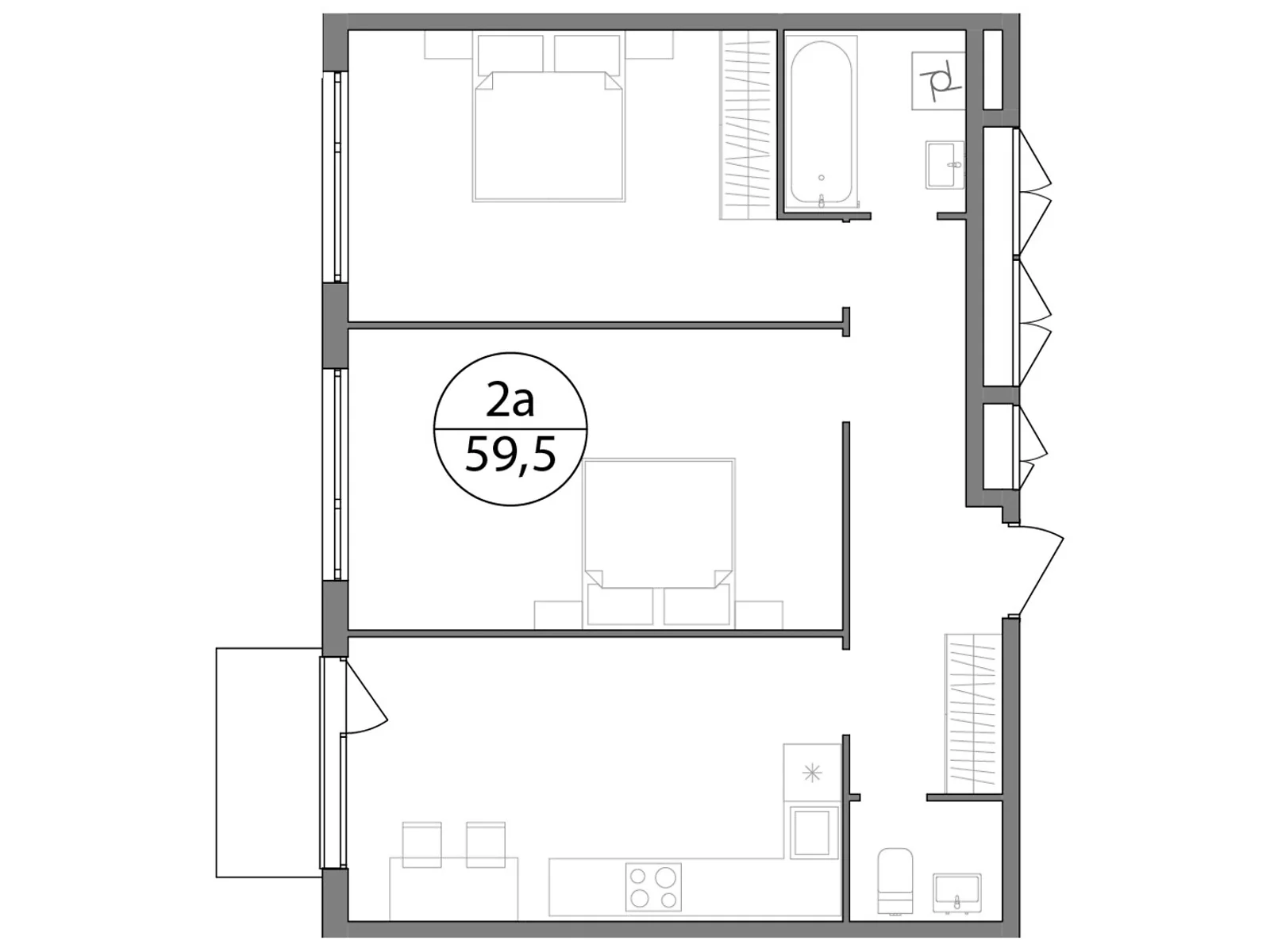 Продается 2-комнатная квартира 59.5 кв. м в, цена: 64855 $ - фото 1