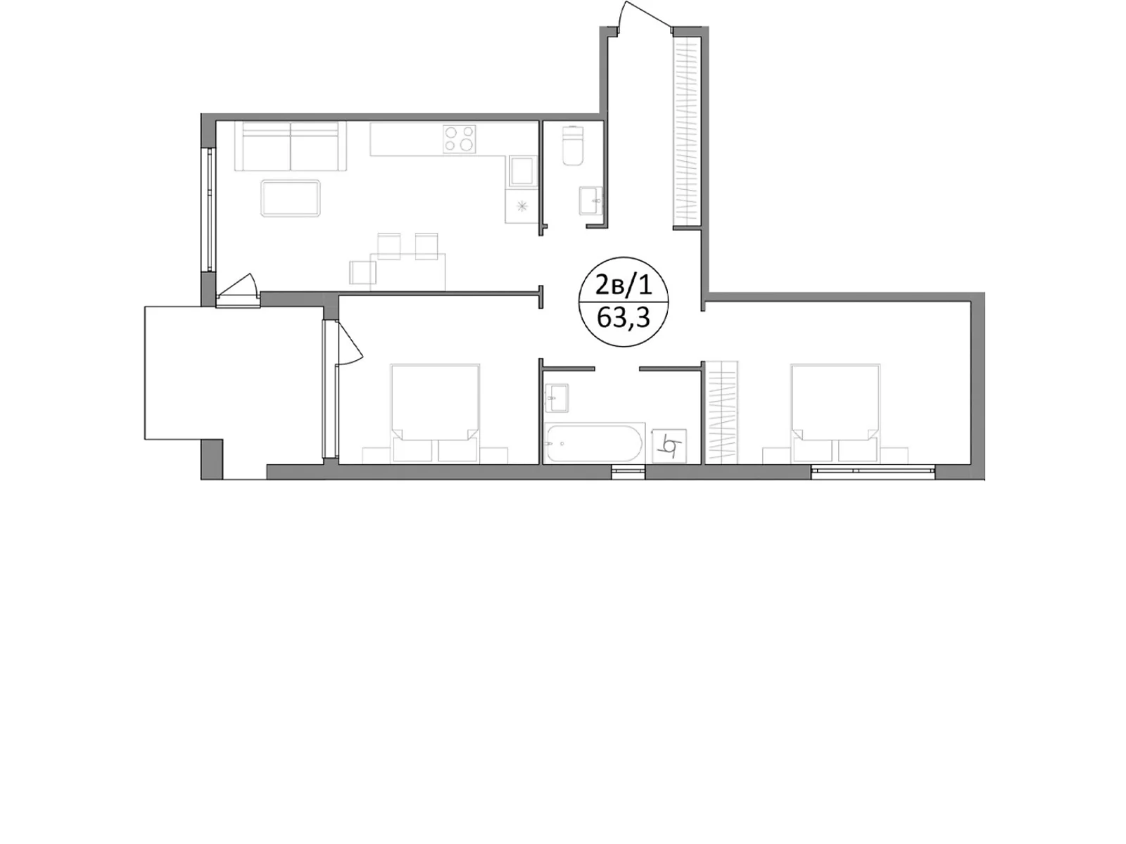 Продається 2-кімнатна квартира 63.3 кв. м у Брюховичах, цена: 68364 $ - фото 1