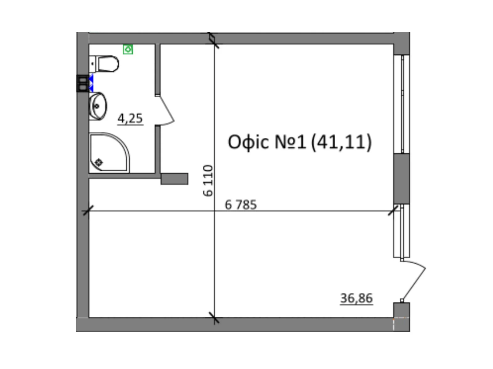 Продається офіс 41.1 кв. м в бізнес-центрі, цена: 40689 $ - фото 1