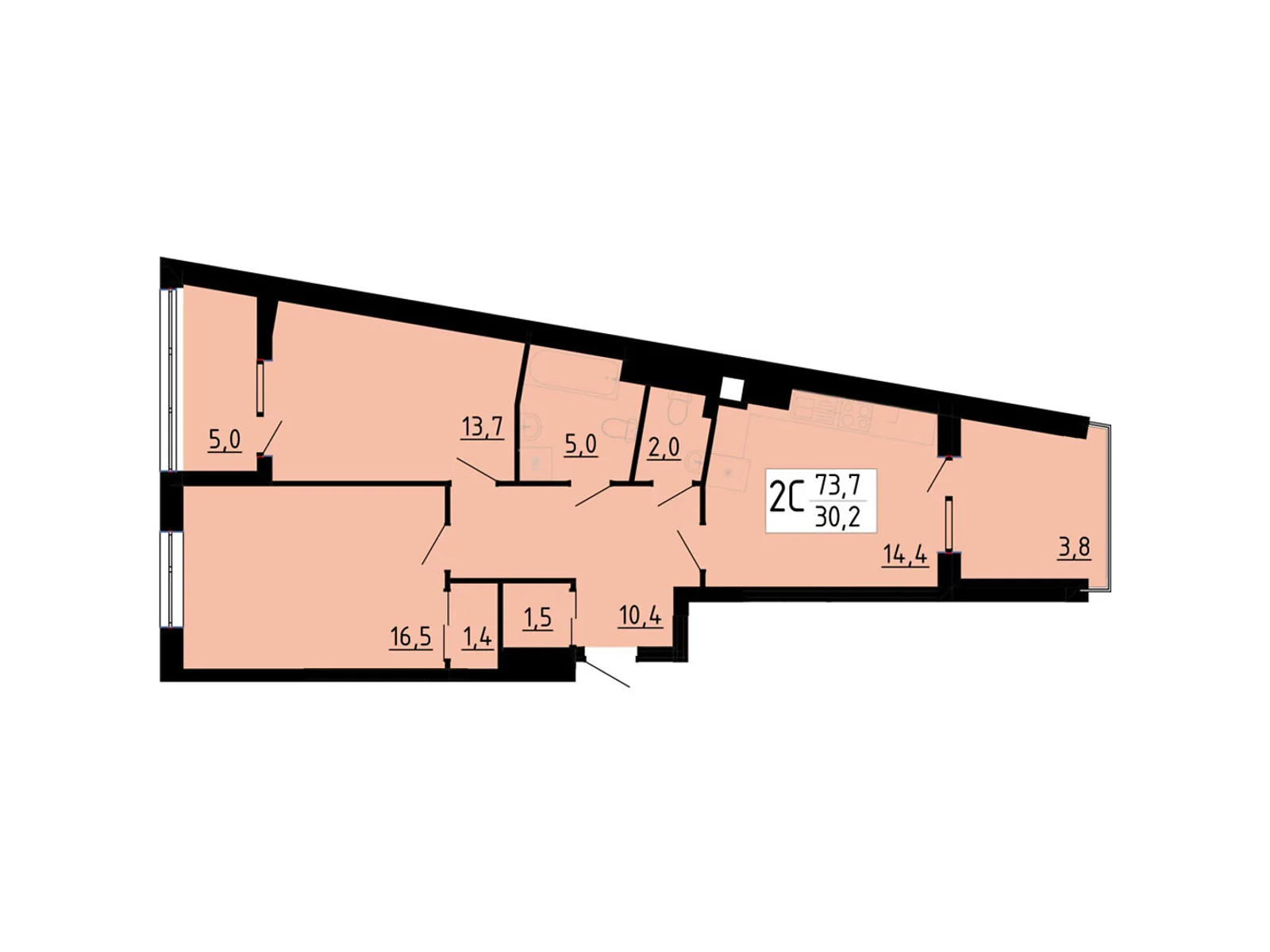 Продается 2-комнатная квартира 73.7 кв. м в Байковцах, ул. Академика Королева, 7Д - фото 1